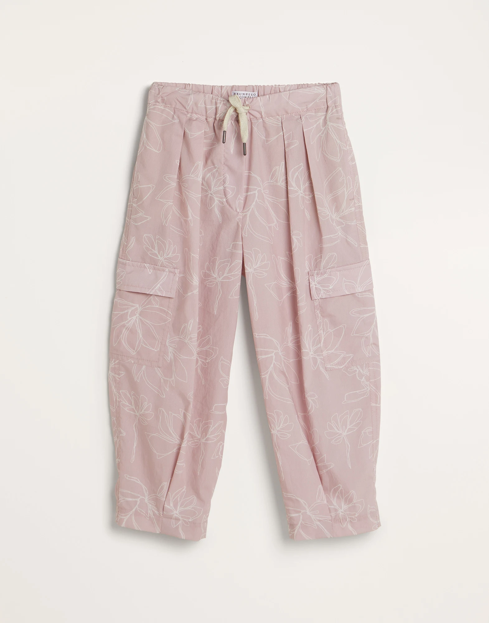 Flower doodle cotton poplin sartorial cargo trousers with monili