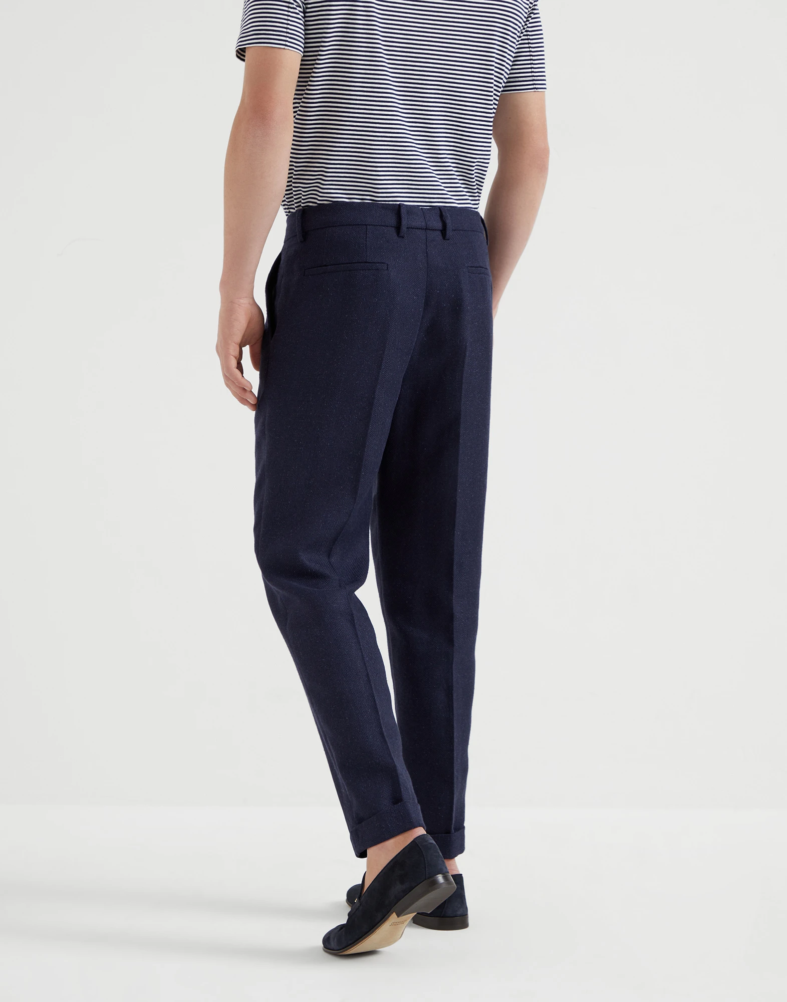 Trousers with textured stripes