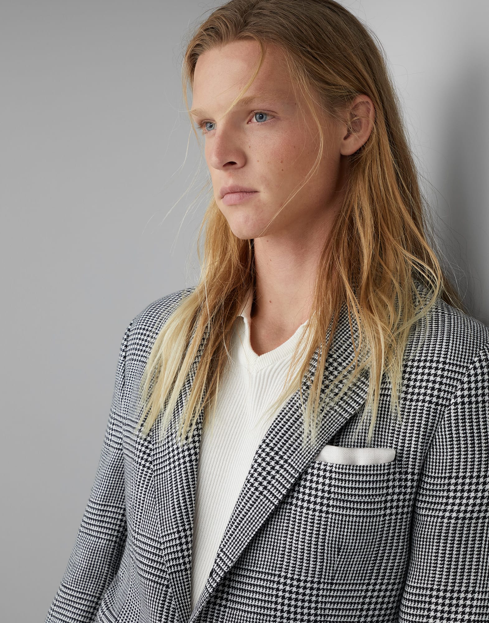 Linen, wool and silk Prince of Wales deconstructed blazer