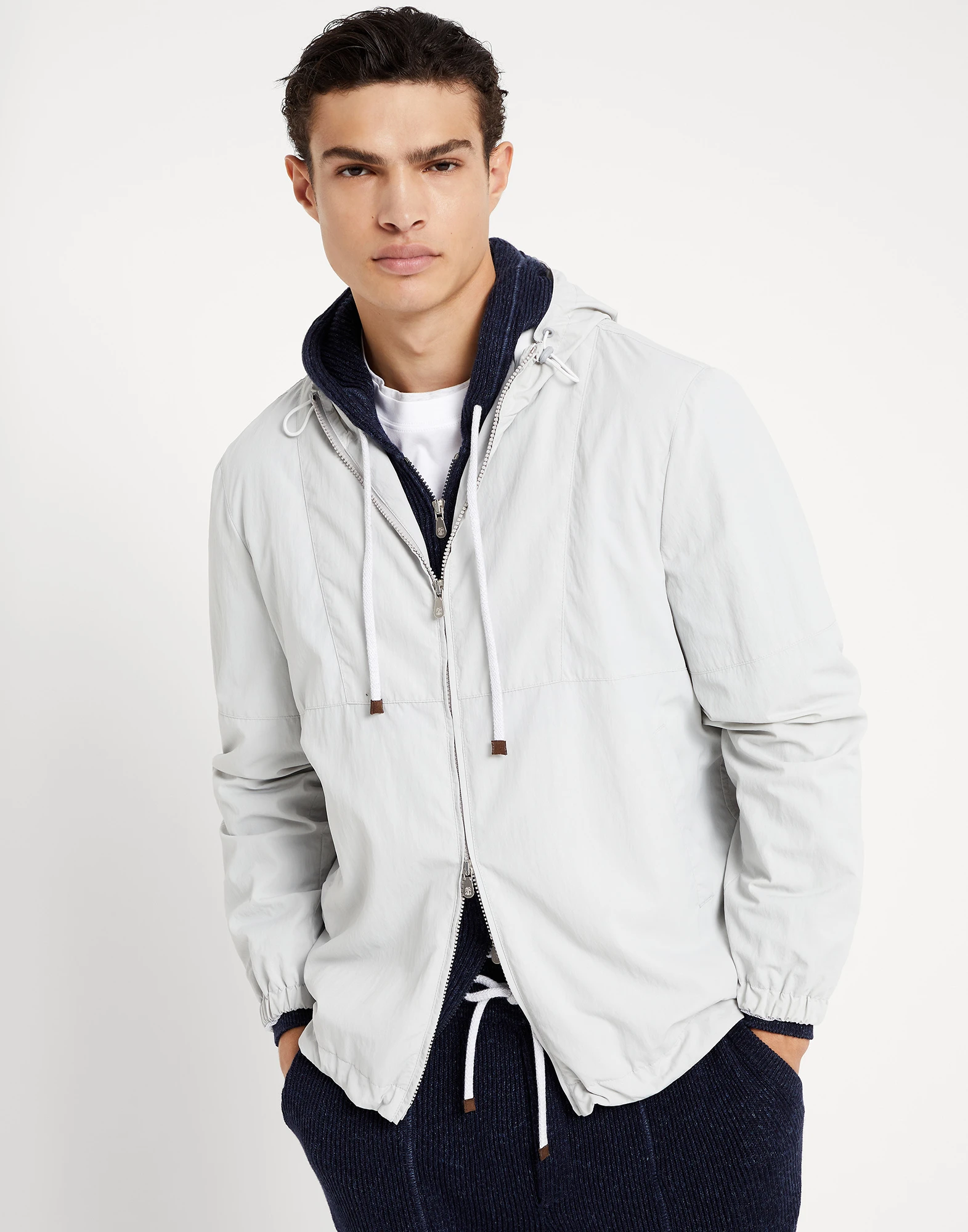 Water-resistant nylon parka with zipper and print