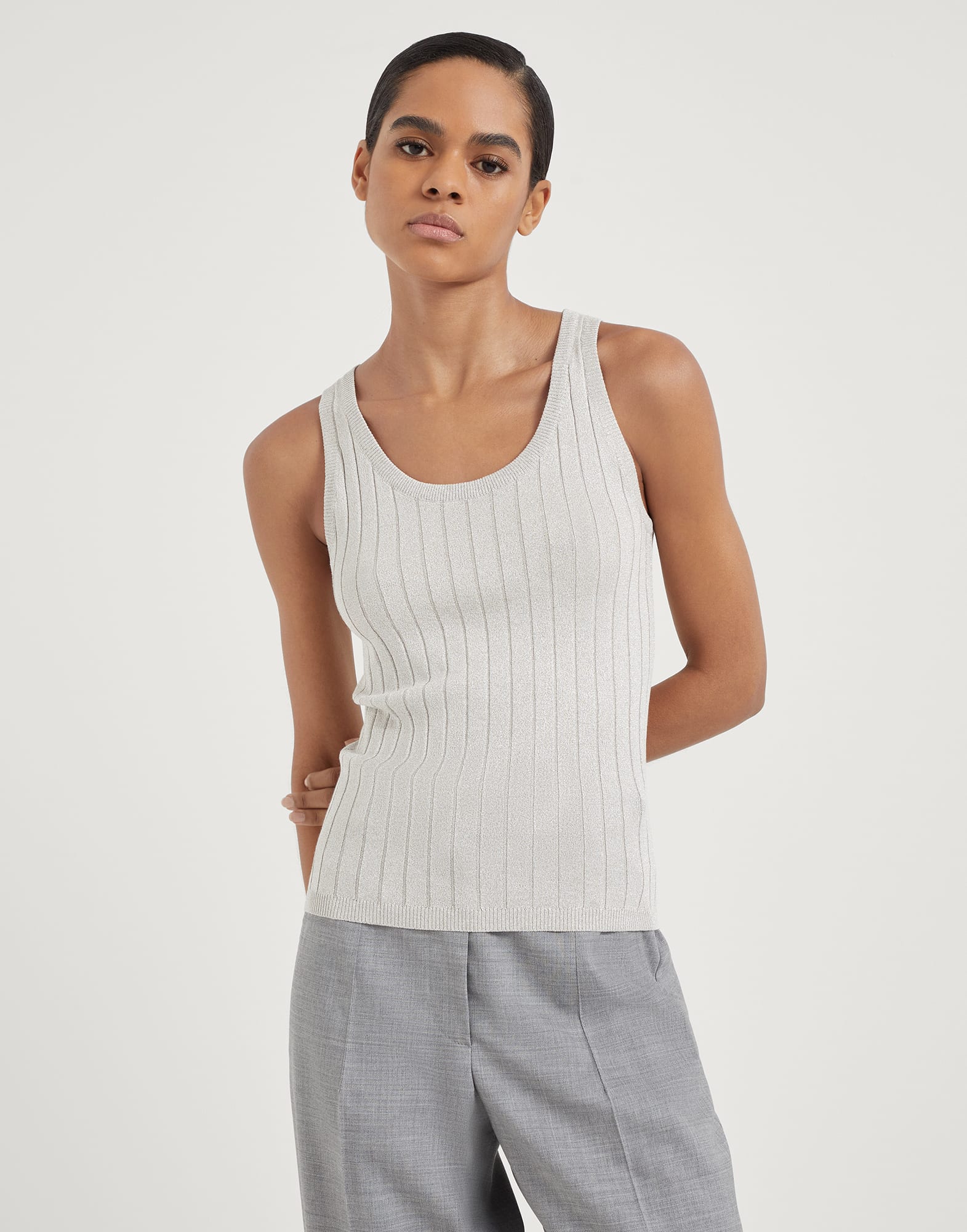 Sparkling silk lightweight rib knit top