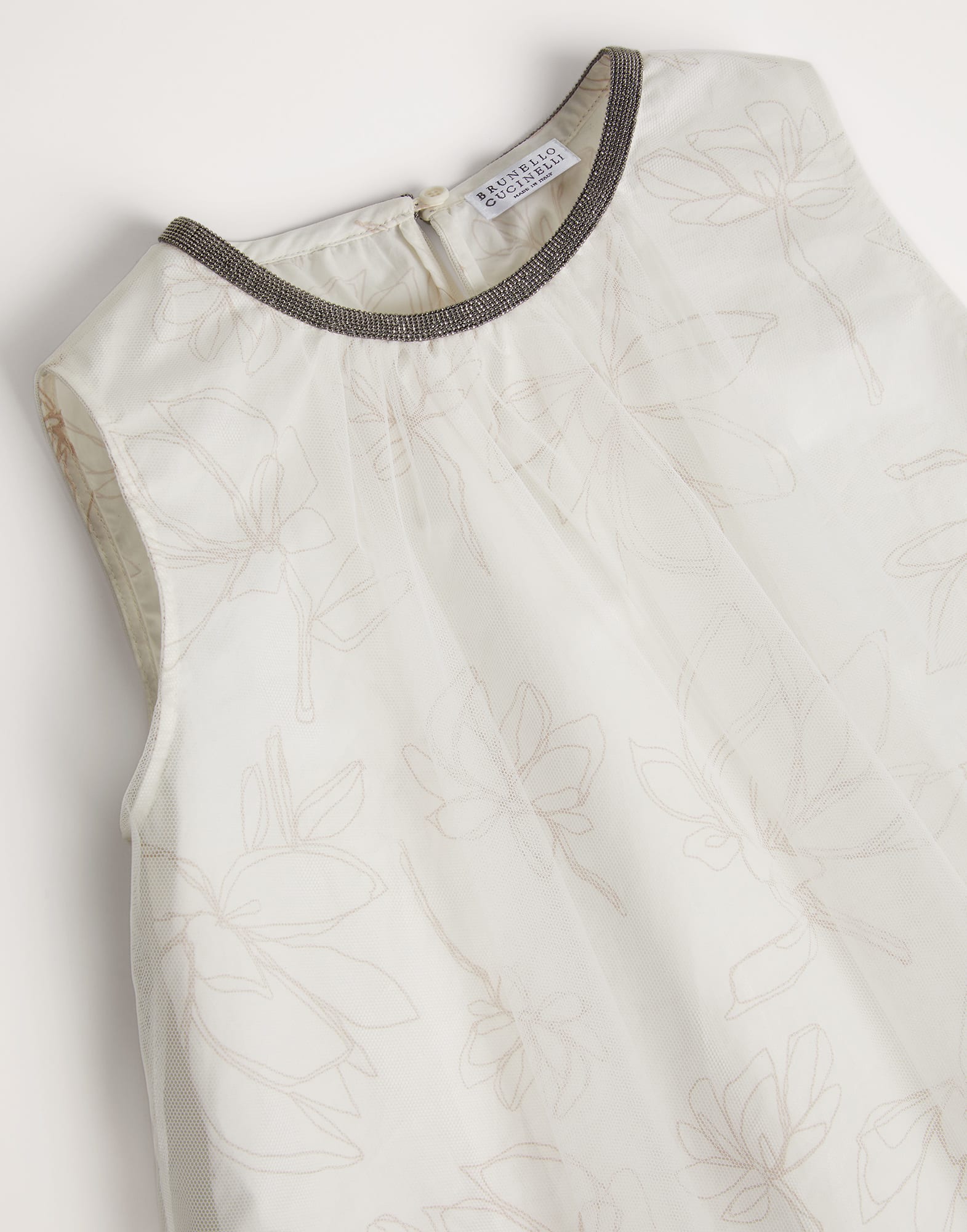 Flower doodle cotton poplin and tulle top with monili
