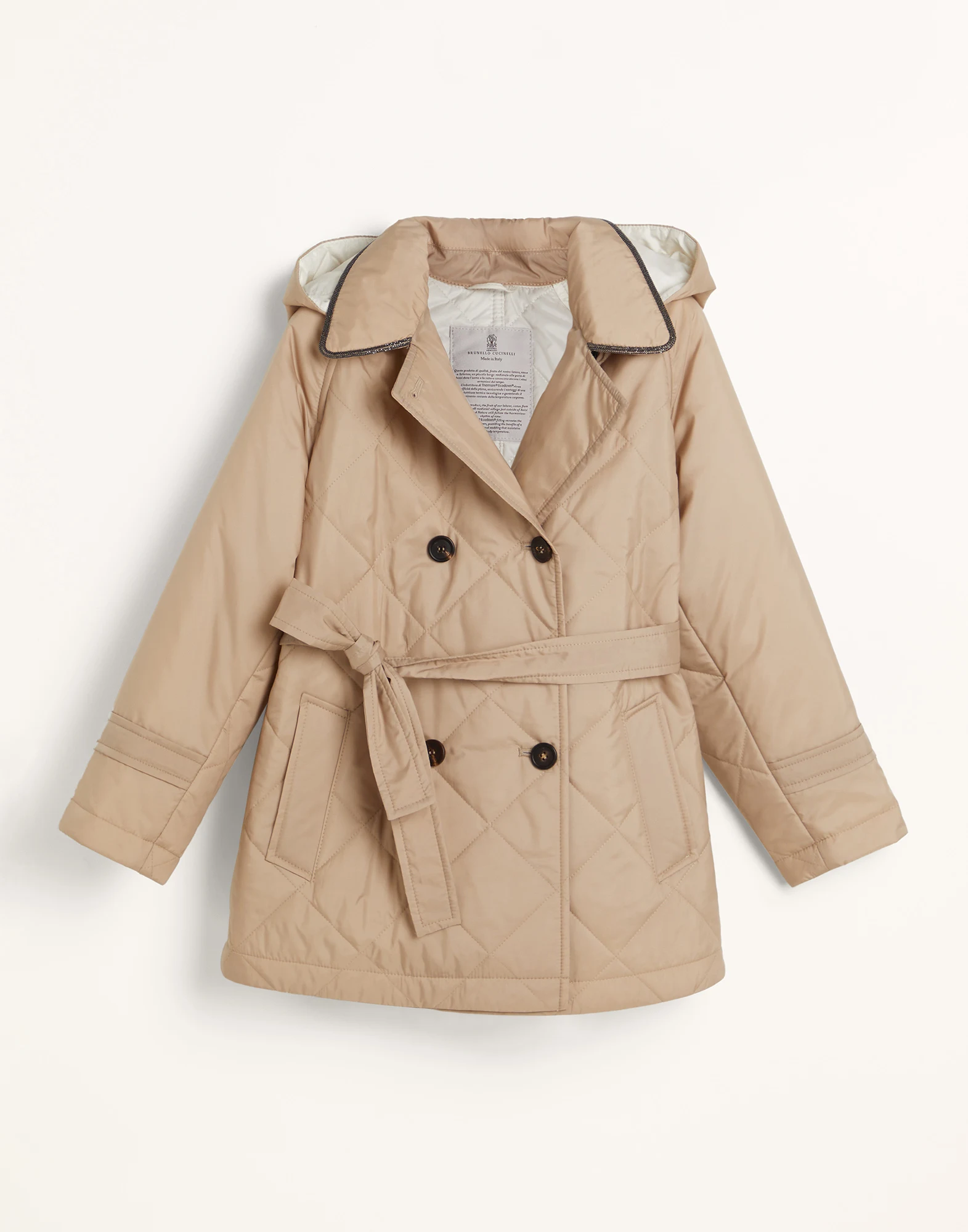 Water-resistant nylon quilted trench with Thermore? padding and monili