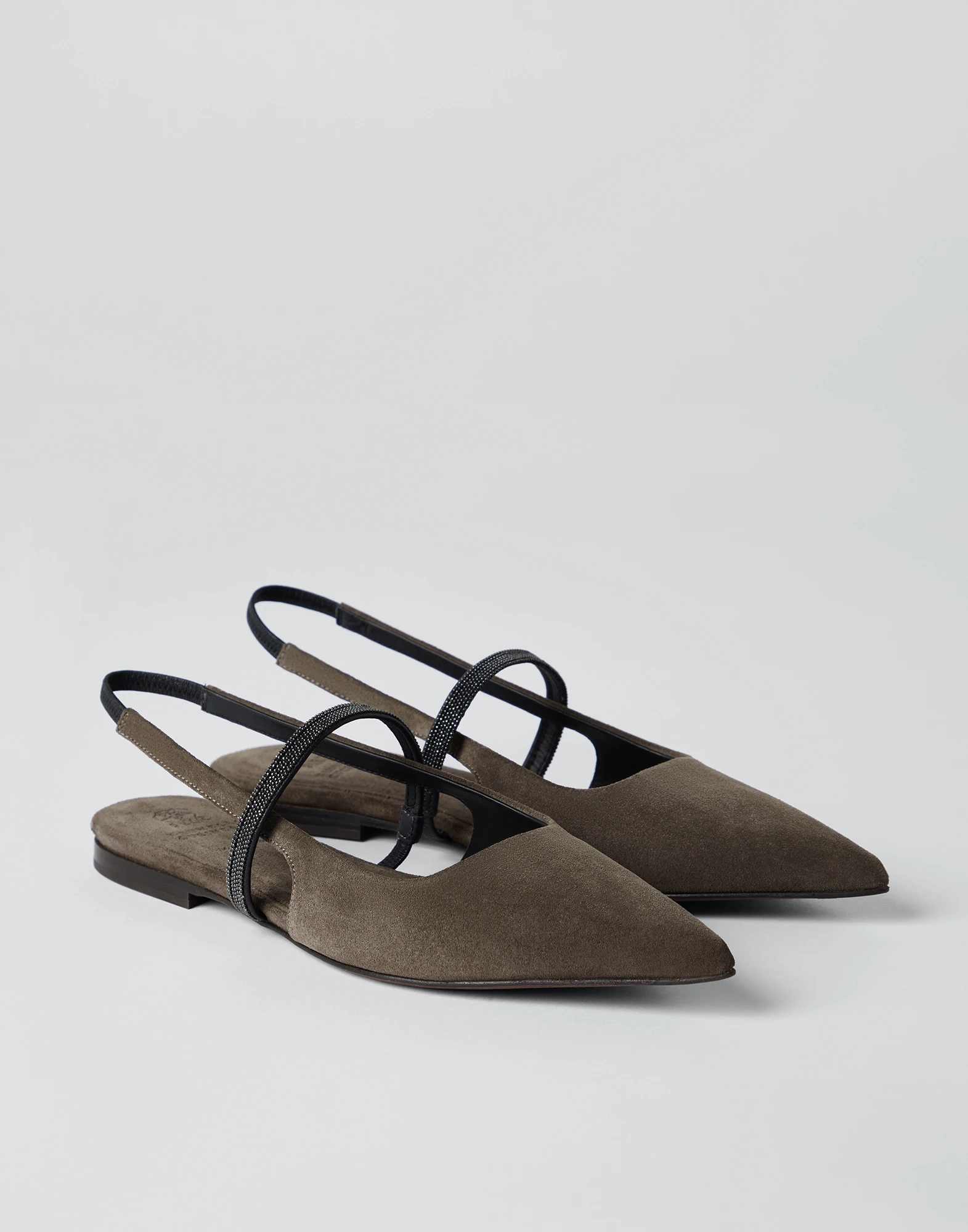 Suede slingback flats with shiny strap
