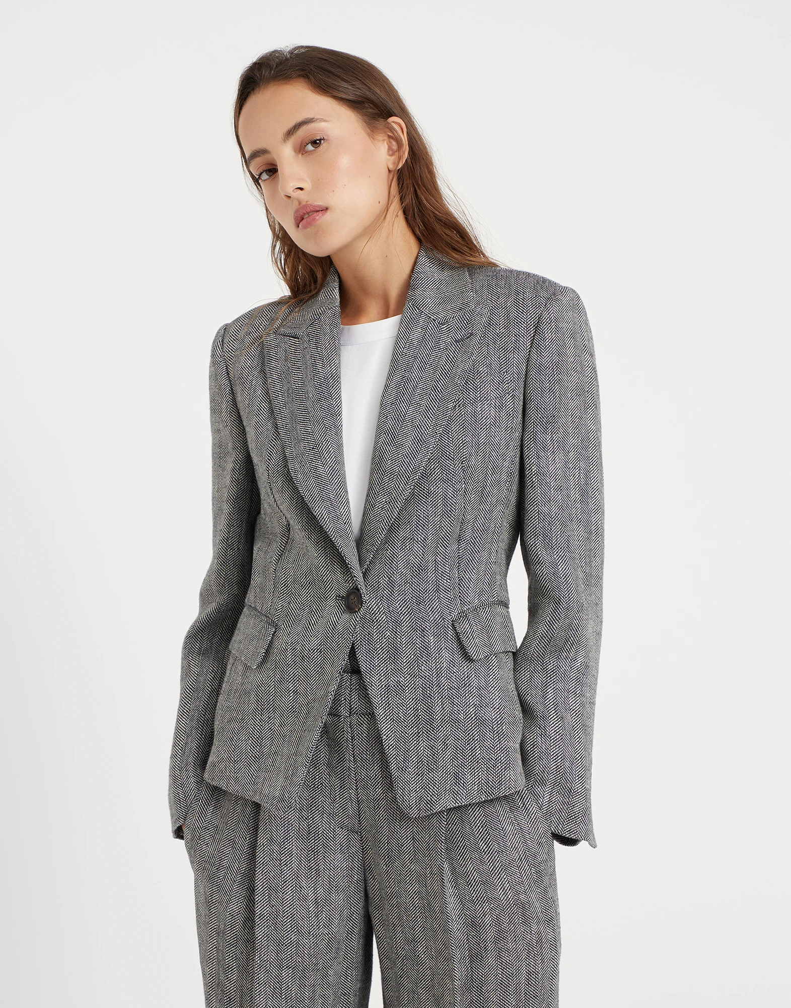 Irish linen chevron blazer with monili