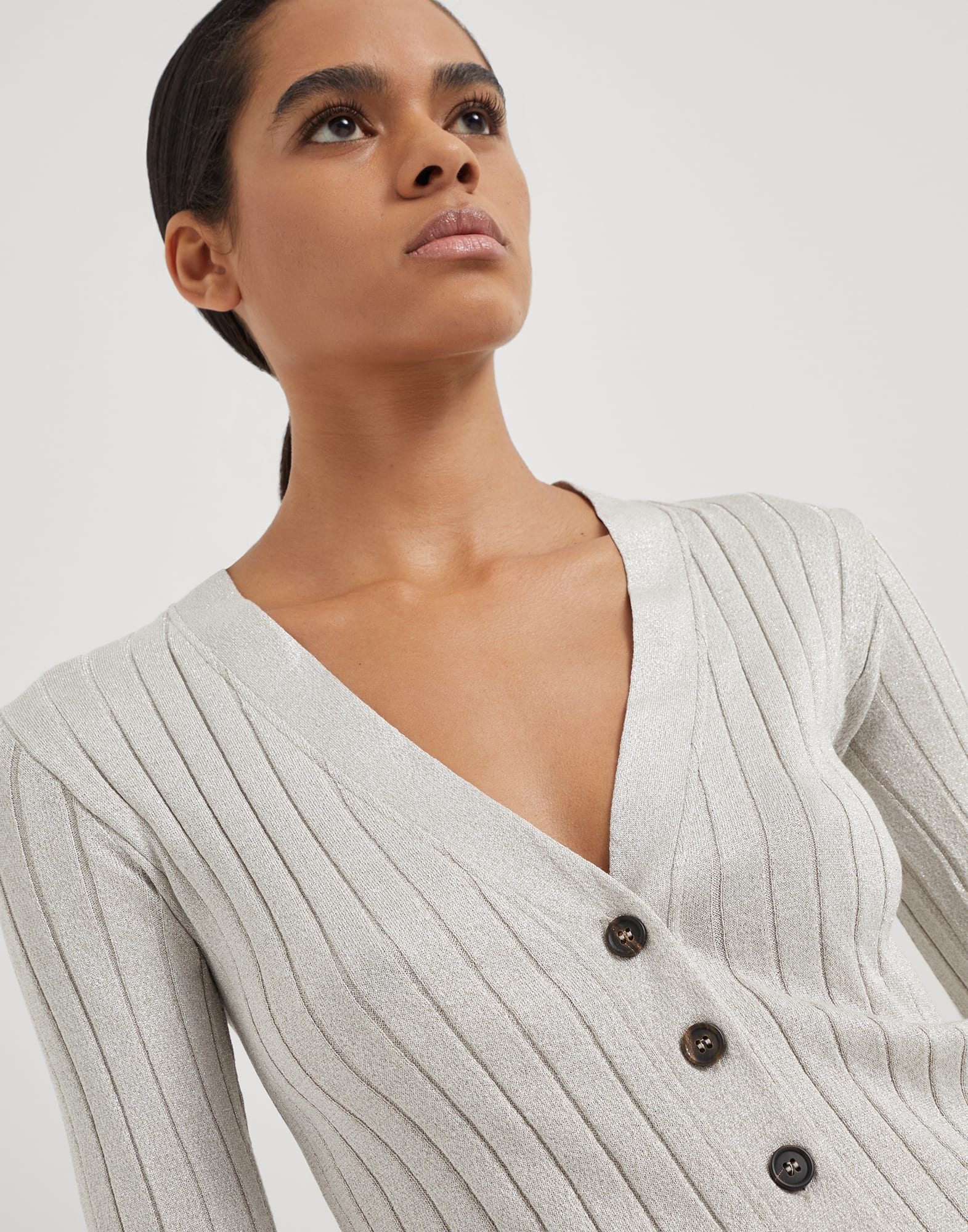 Sparkling silk lightweight rib knit cardigan