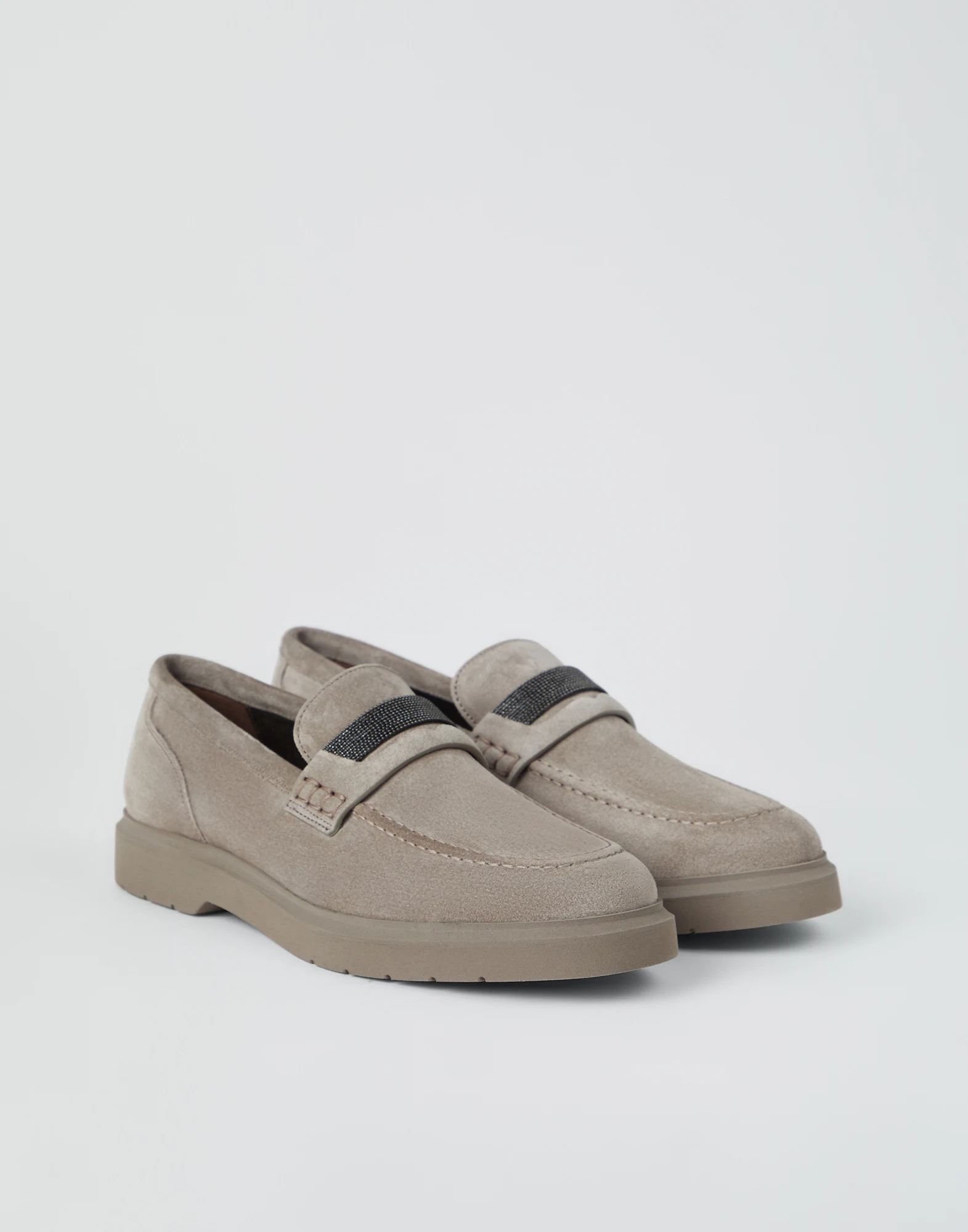 Suede penny loafer with monili