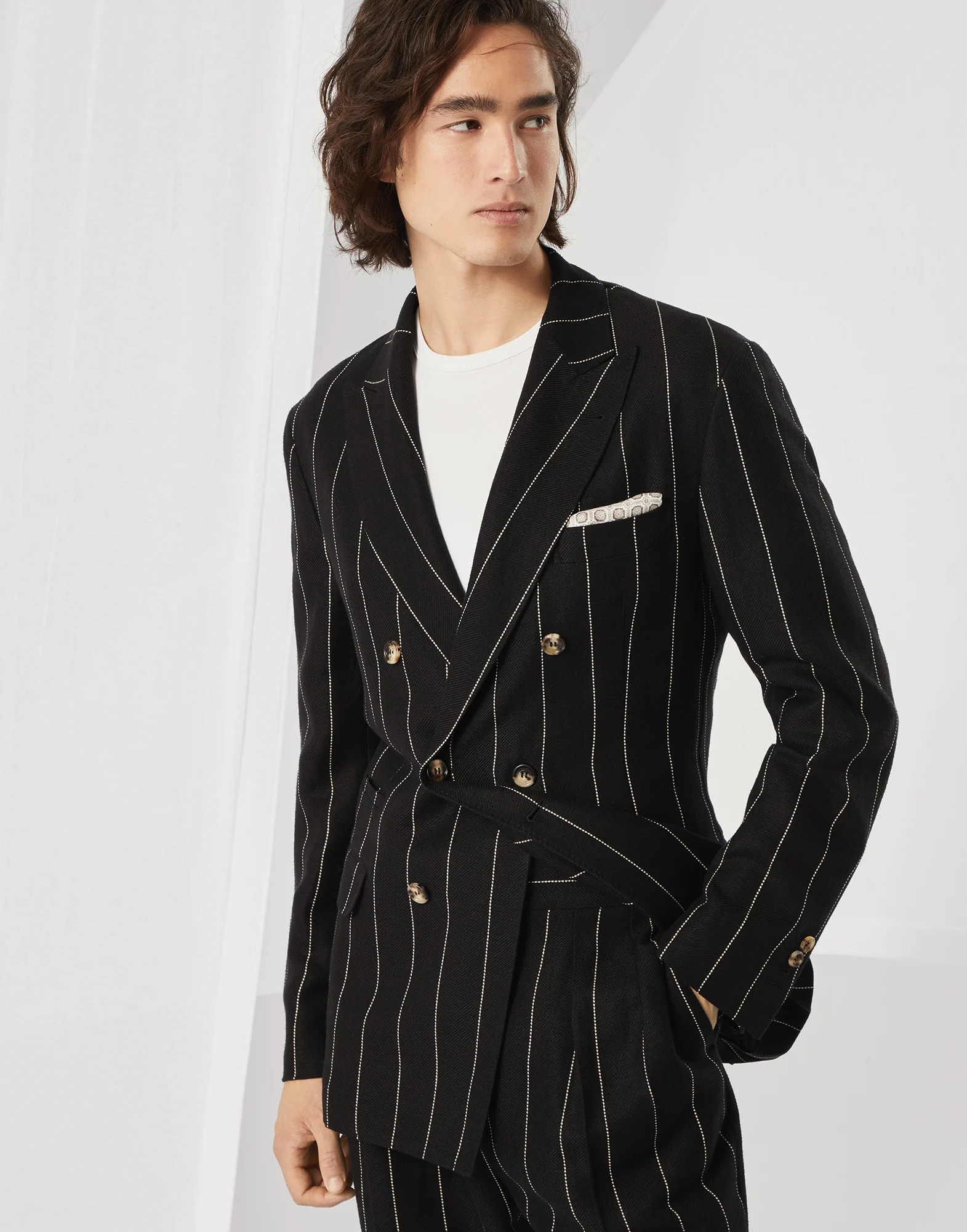 Diagonal twill unconstructed blazer