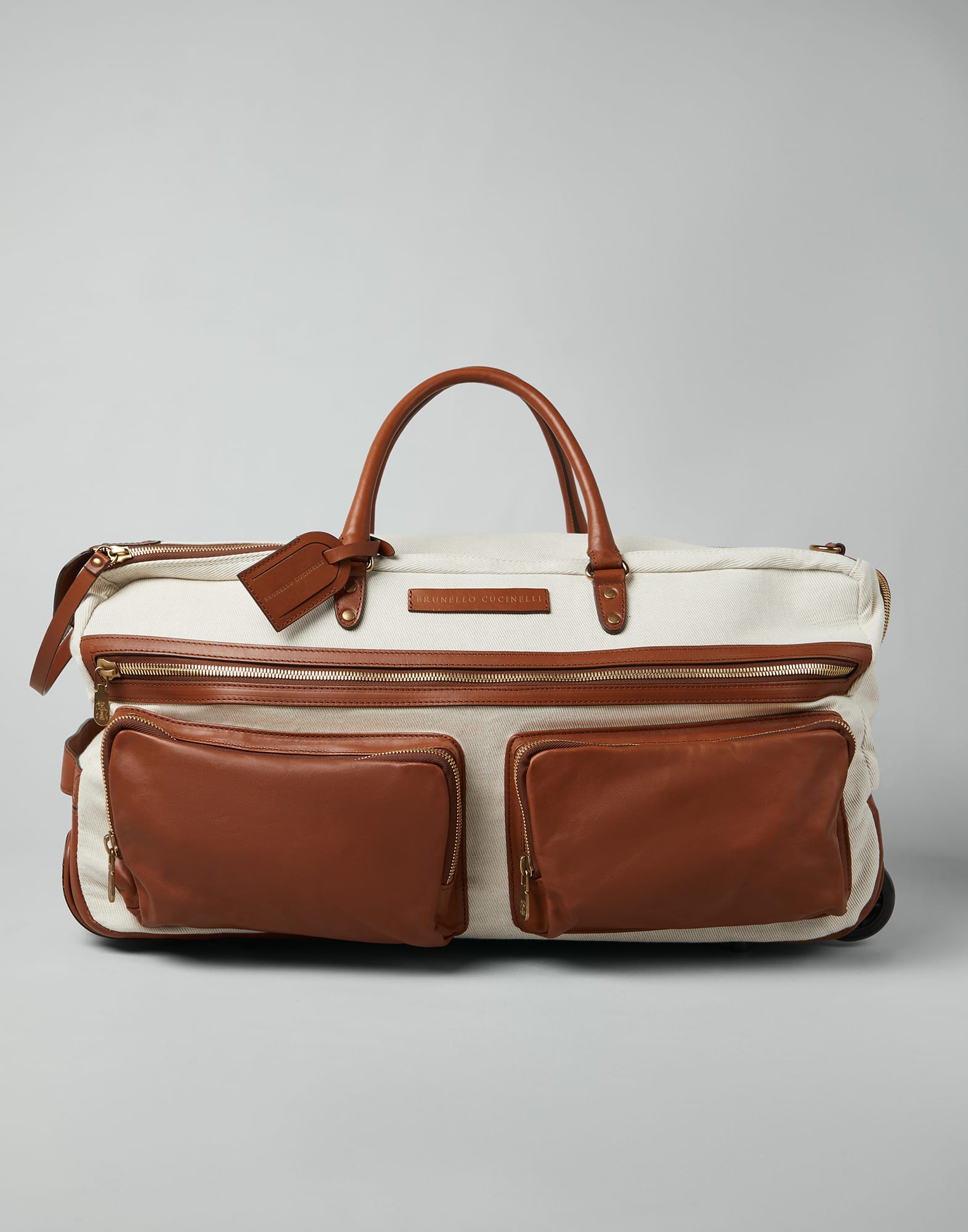Cotton and linen cavalry and calfskin trolley bag