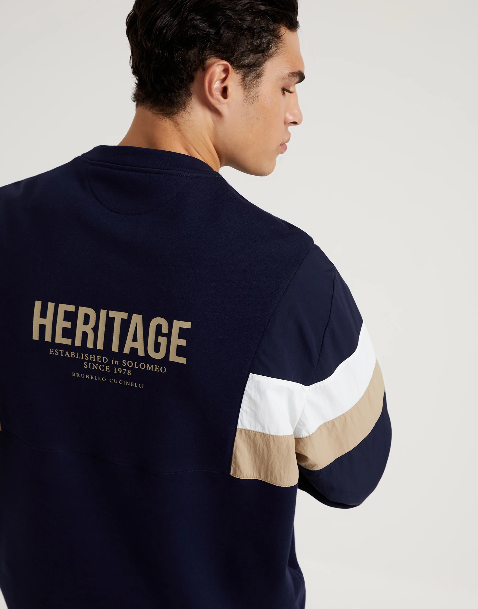 ?Techno cotton French terry sweatshirt with nylon sleeves