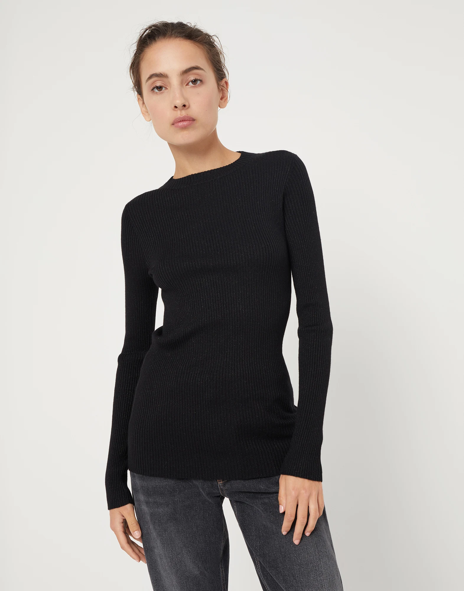 Sparkling cashmere and silk rib knit lightweight sweater