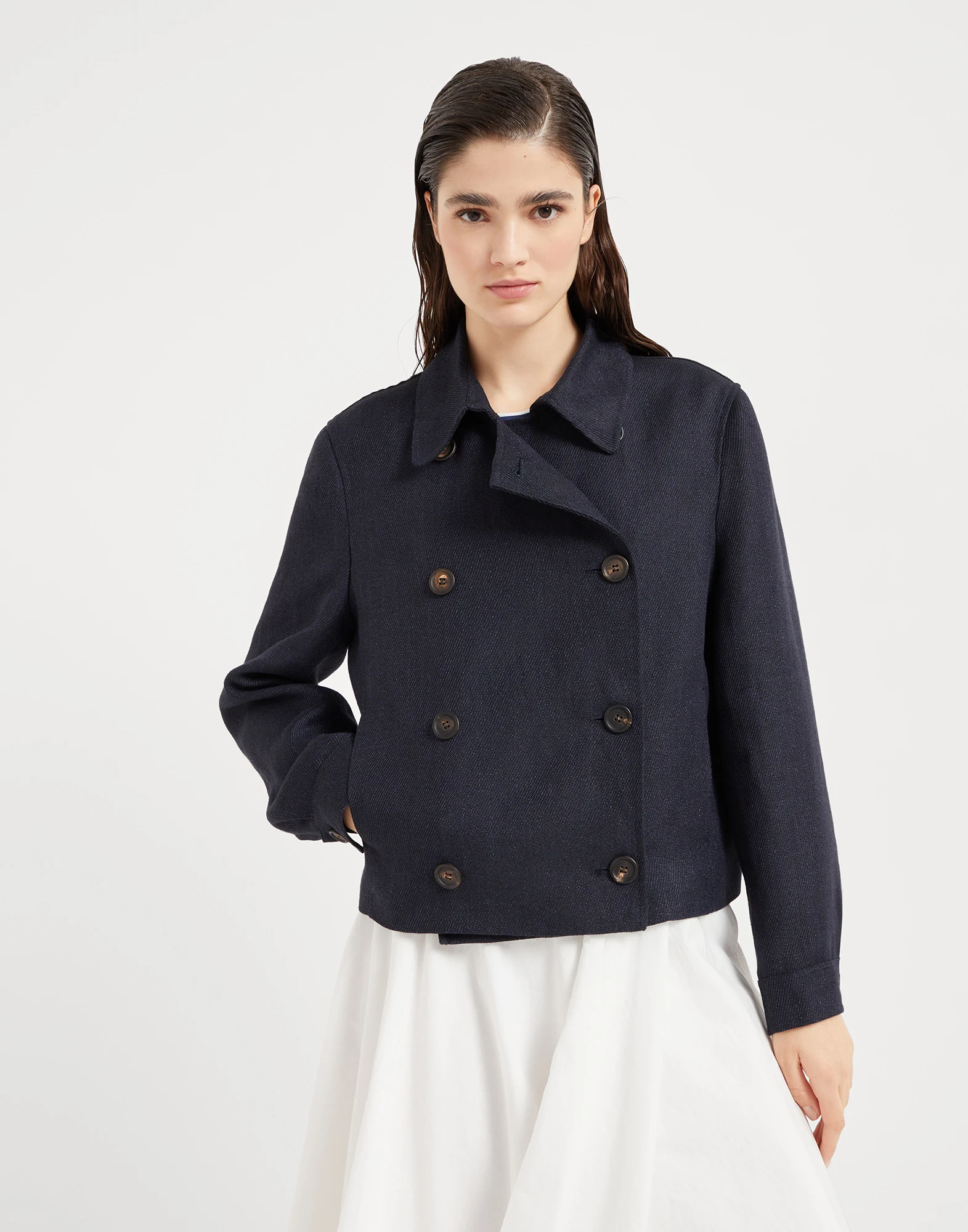 Crop caban jacket with monili