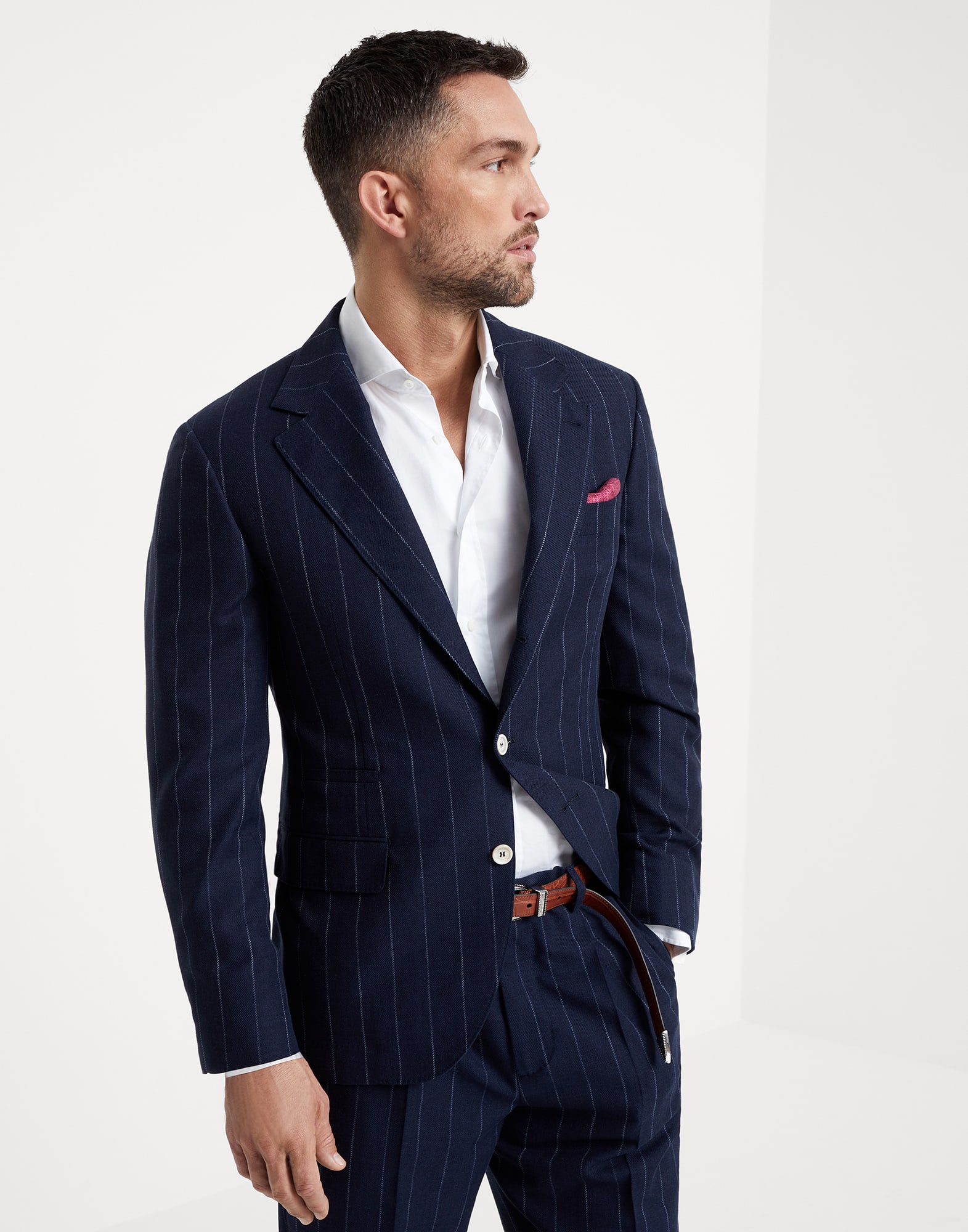 Cotton and virgin wool chalk stripe diagonal blazer