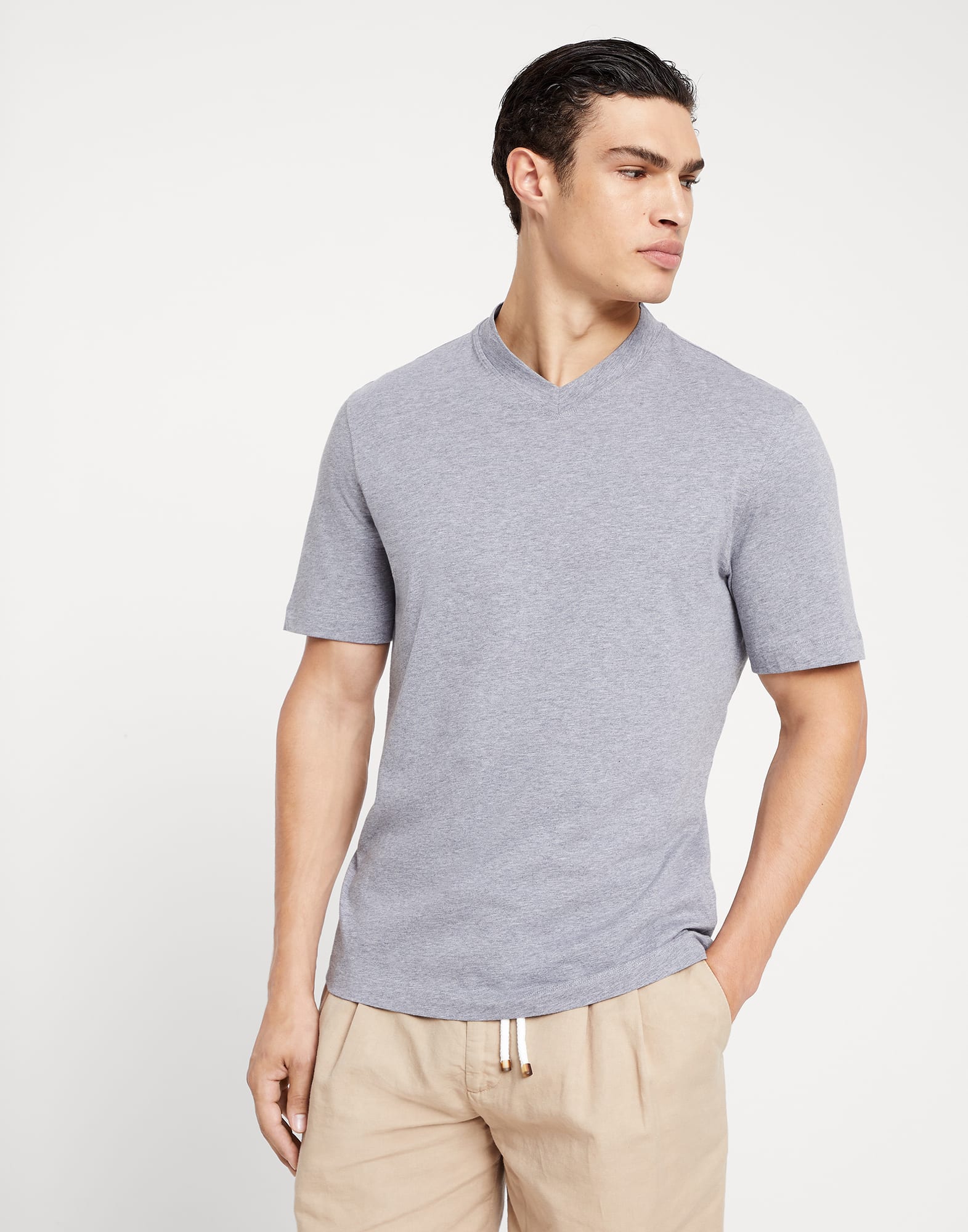 Cotton jersey V-neck T-shirt