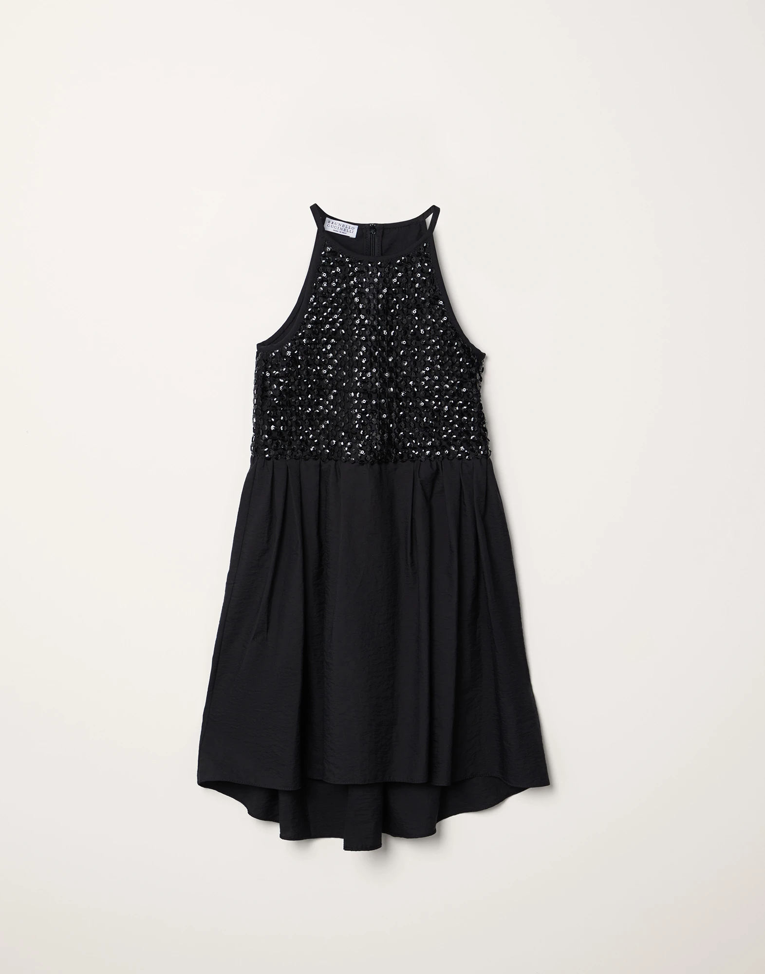 Techno cotton poplin dress with dazzling top
