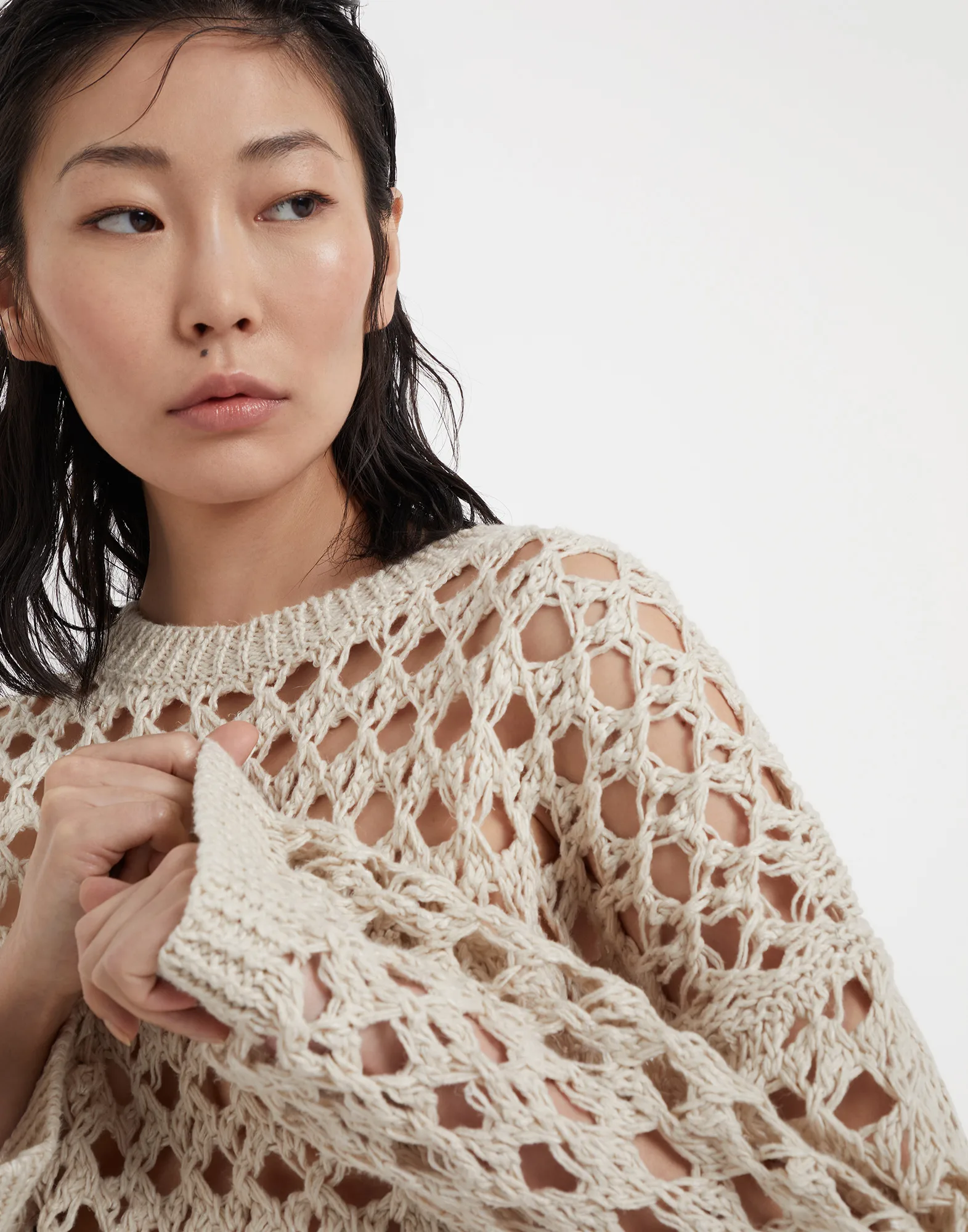Jute and cotton cropped mesh sweater