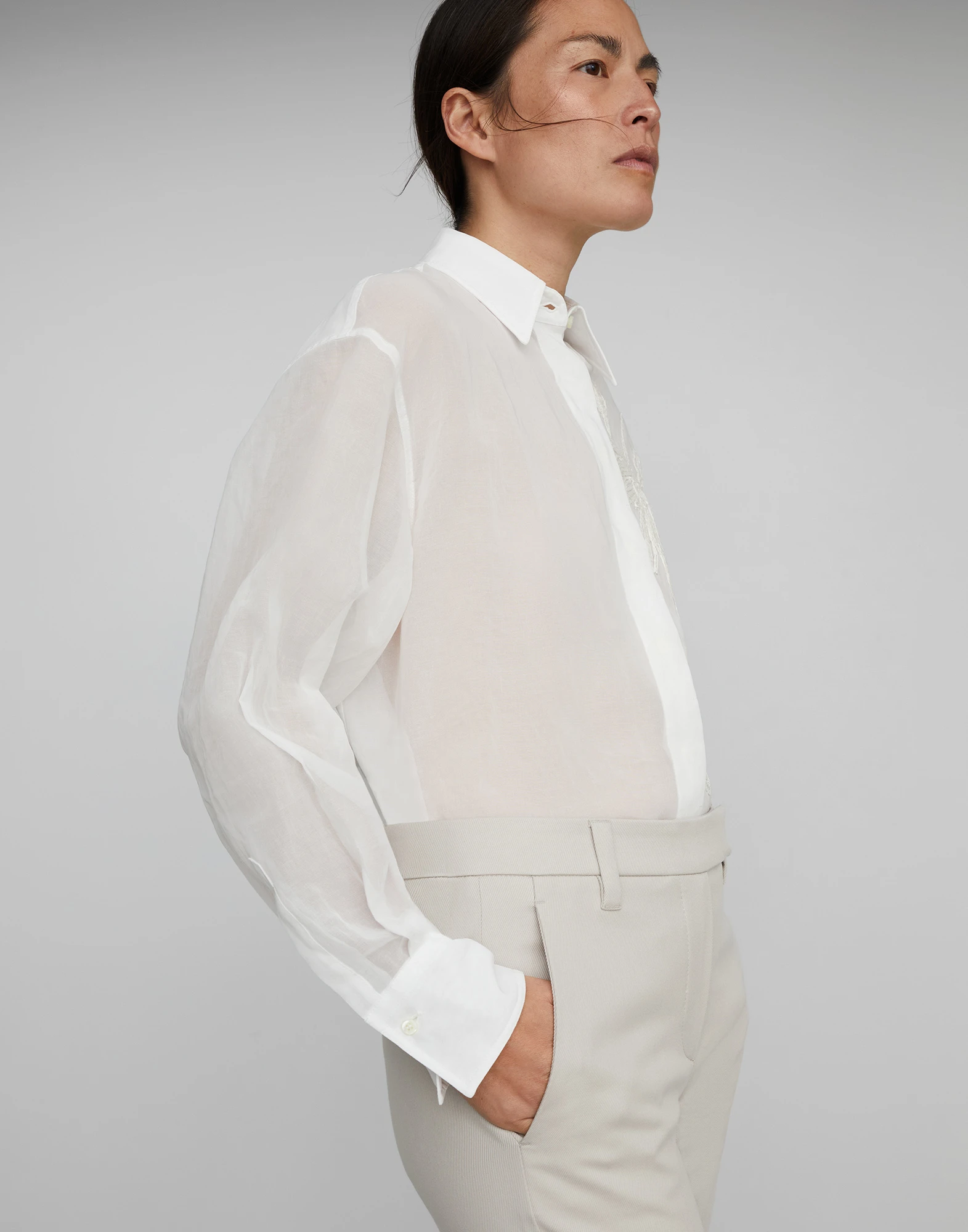 Stretch cotton cover slim fit trousers