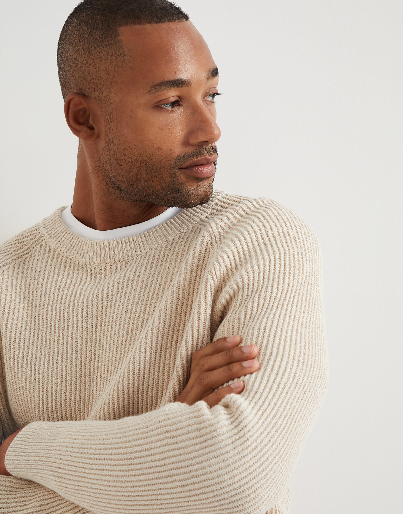 Malfile cotton English rib sweater with raglan sleeves