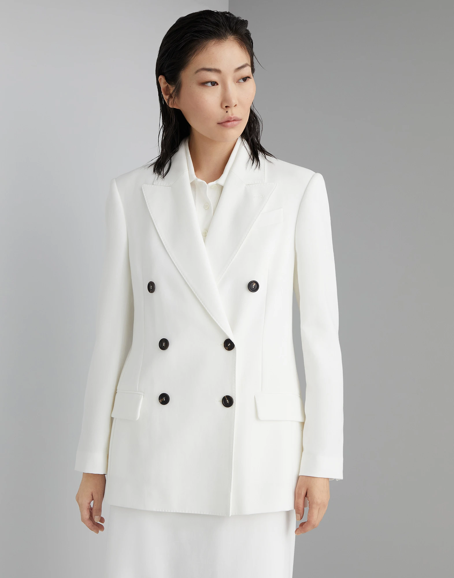 Crpe cotton double twill blazer with monili