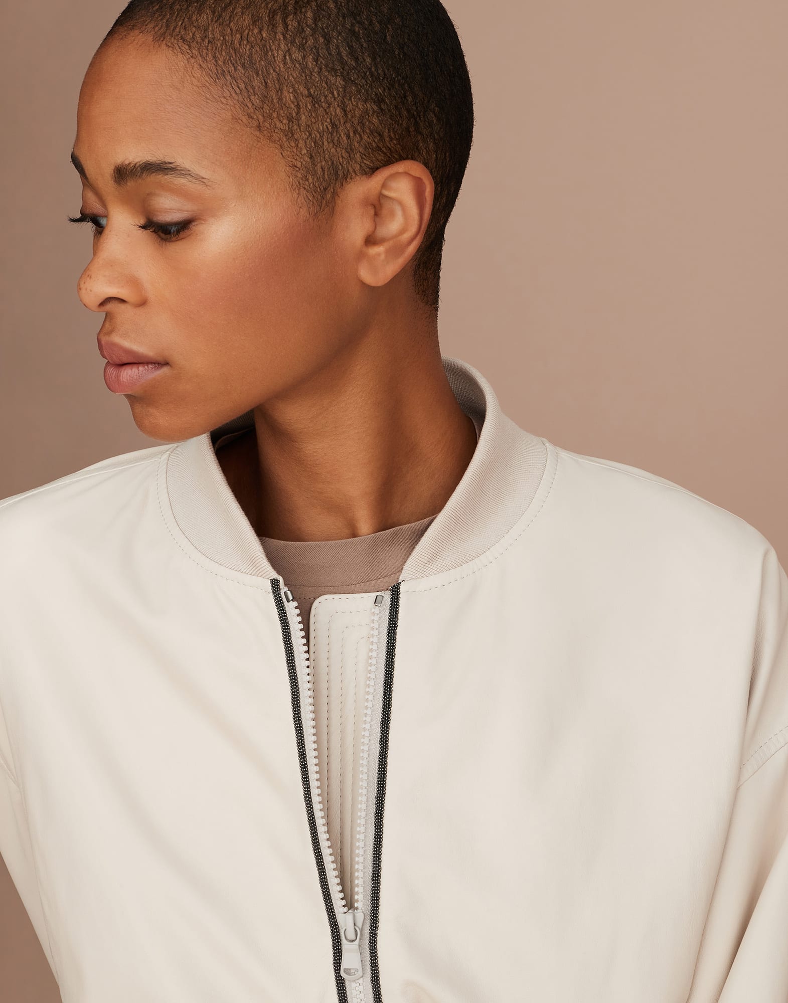 Nappa leather bomber jacket with shiny trims