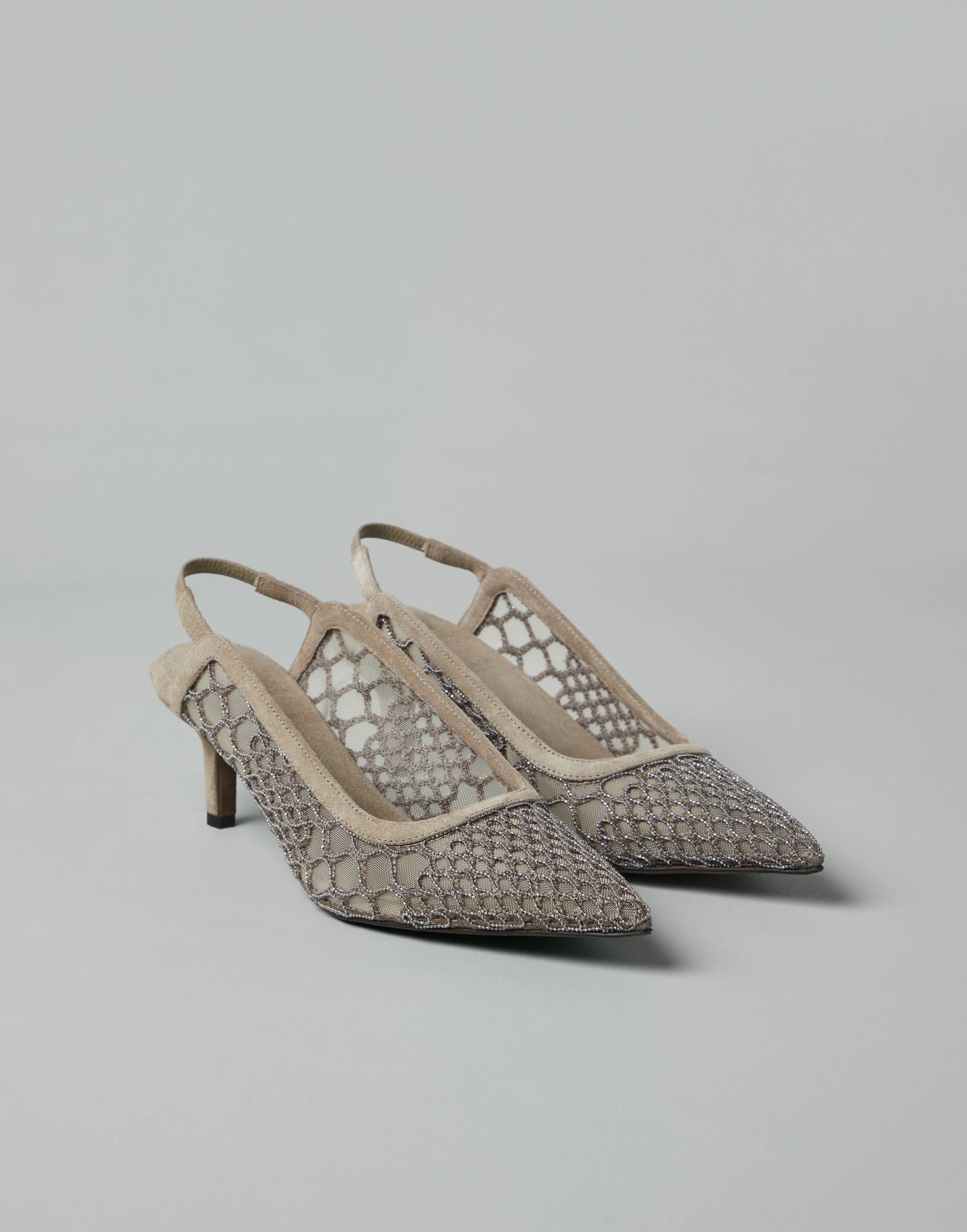 Precious net embroidery city heels