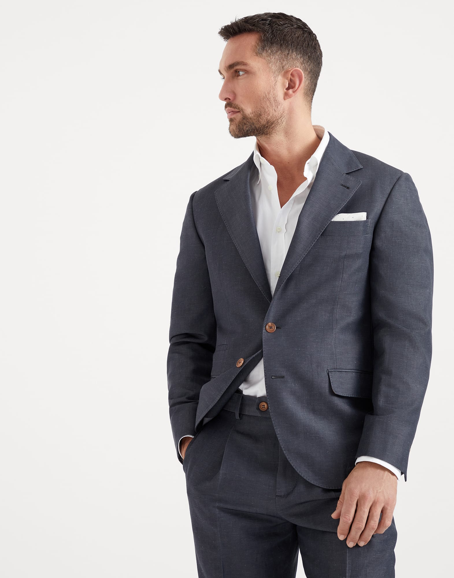 Wool and linen denim-effect twill blazer
