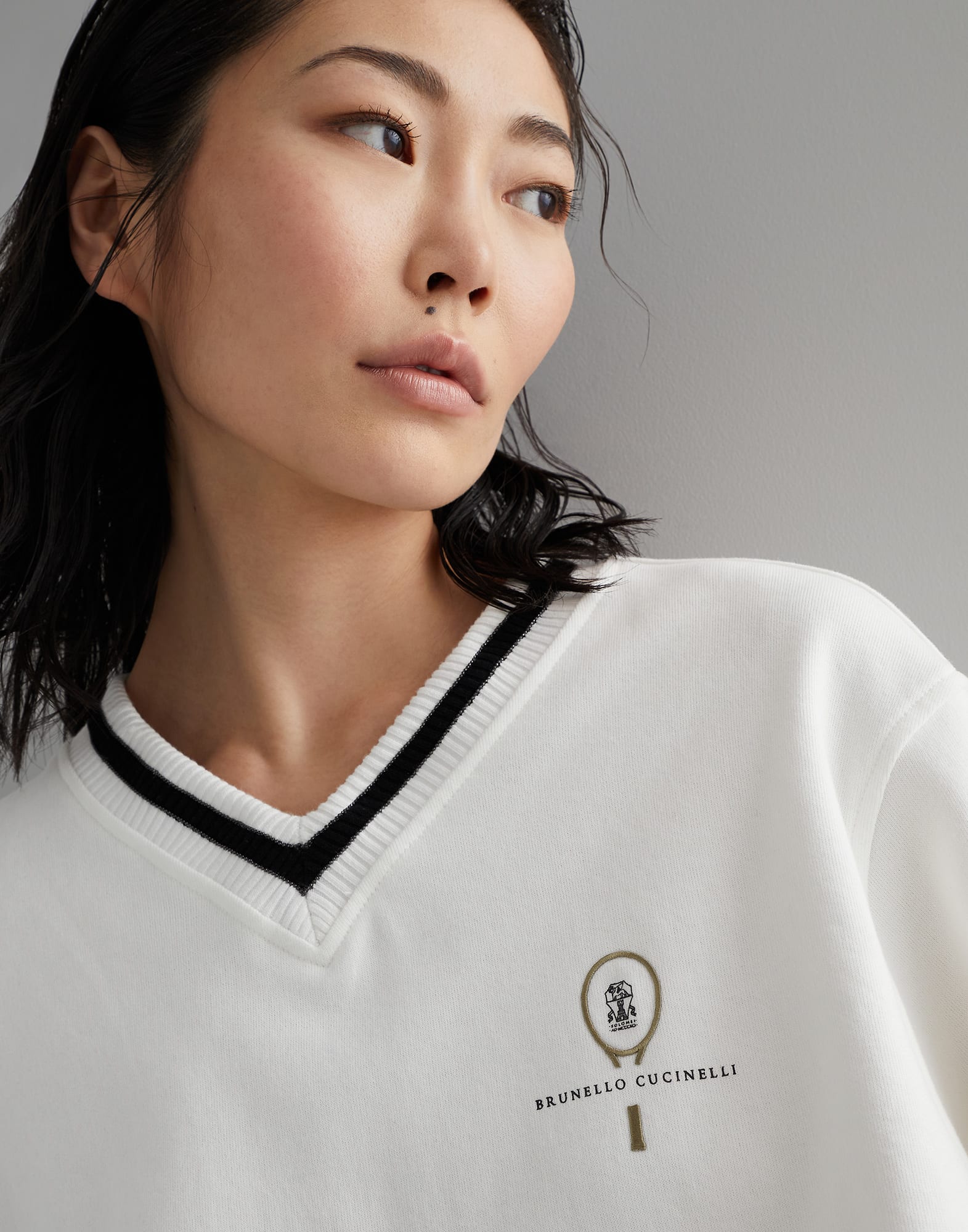 Cotton smooth French terry sweatshirt with monili and tennis logo