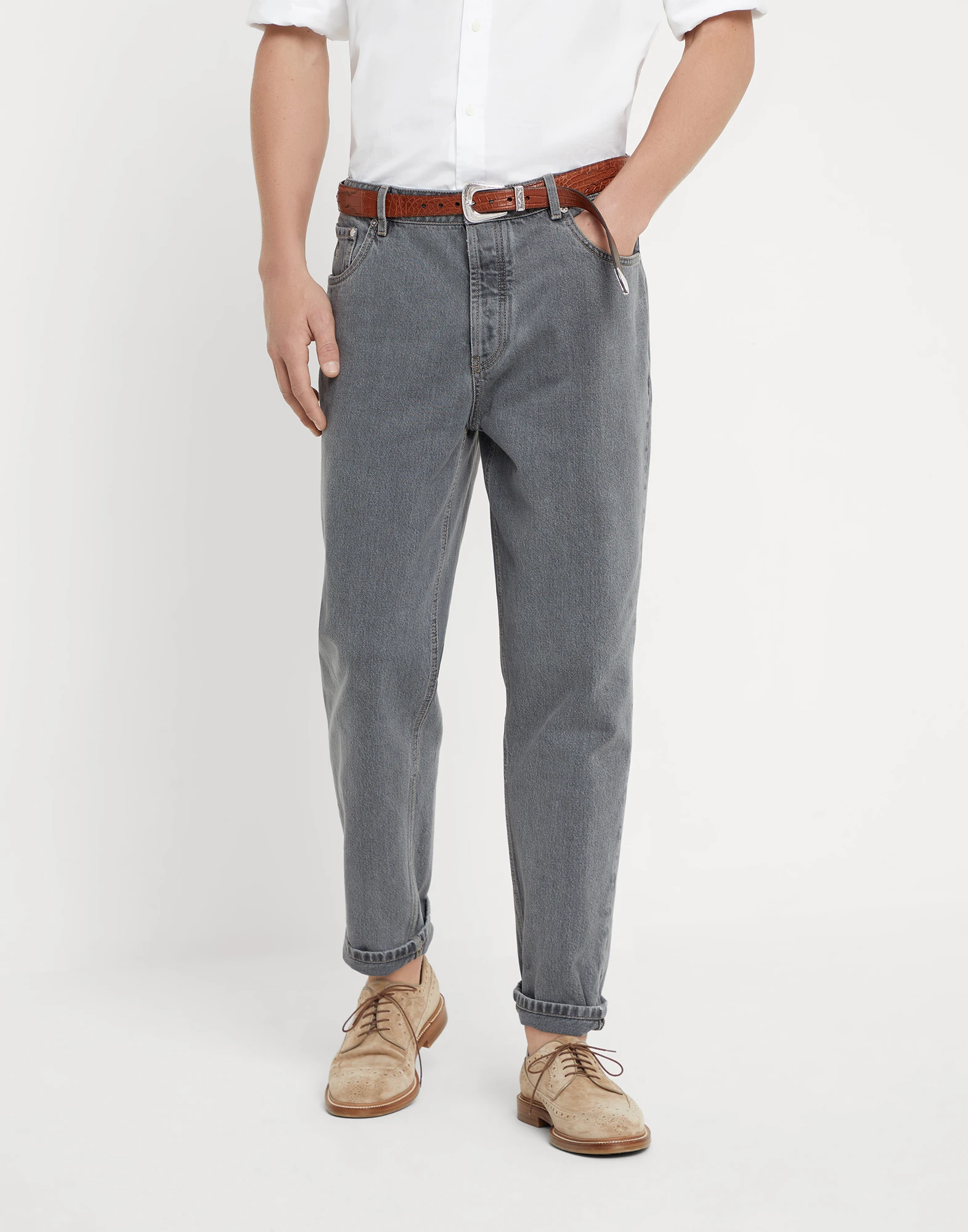 Grayscale denim straight fit five-pocket trousers
