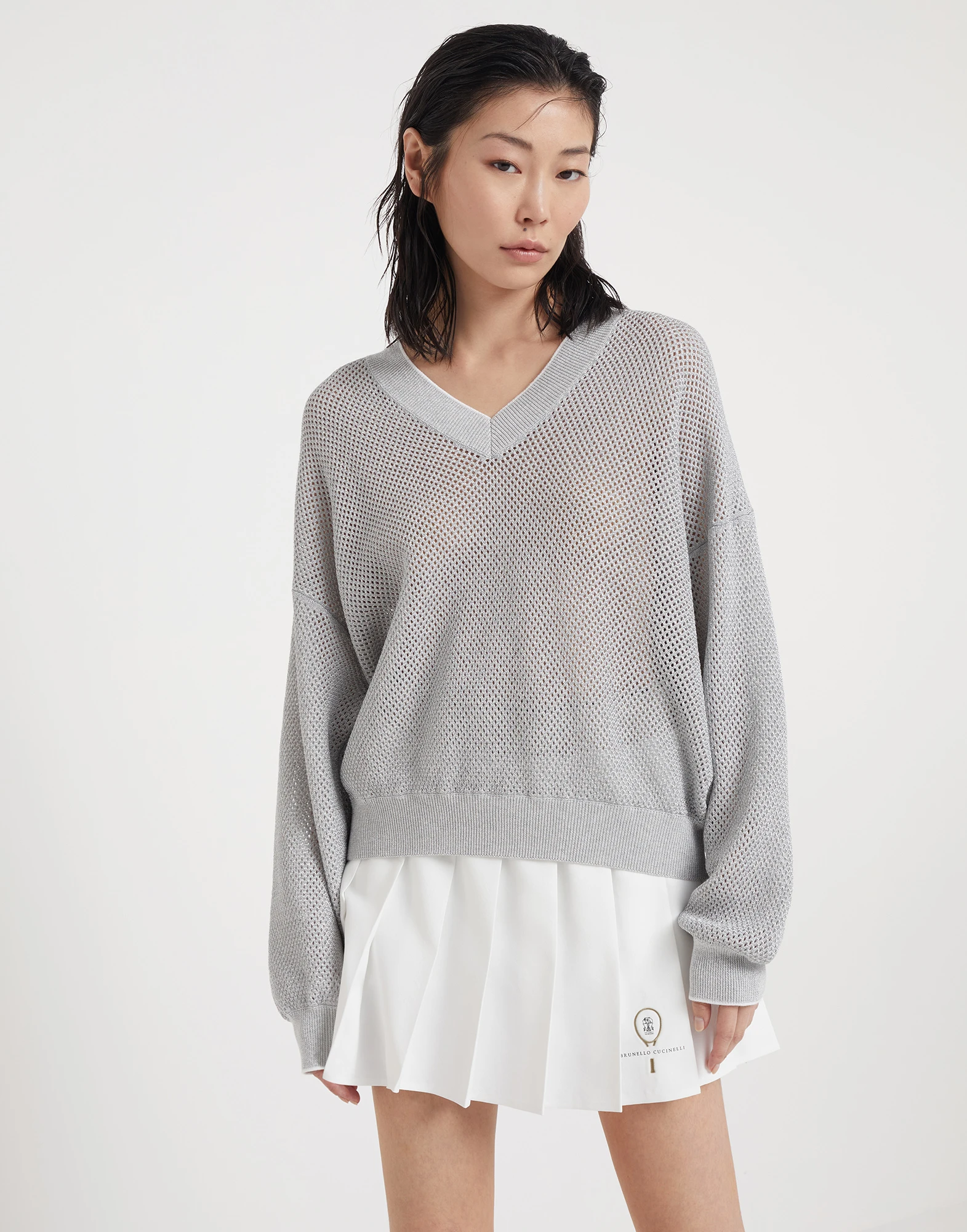 Cotton sparkling net sweater