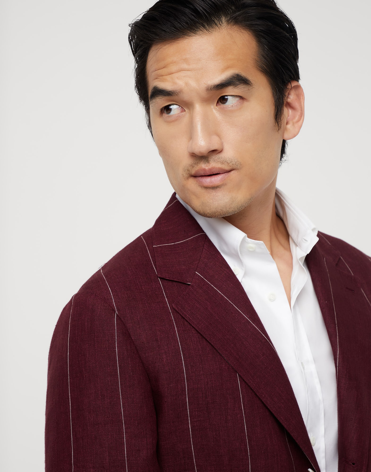 Linen wide chalk stripe deconstructed blazer with patch pockets