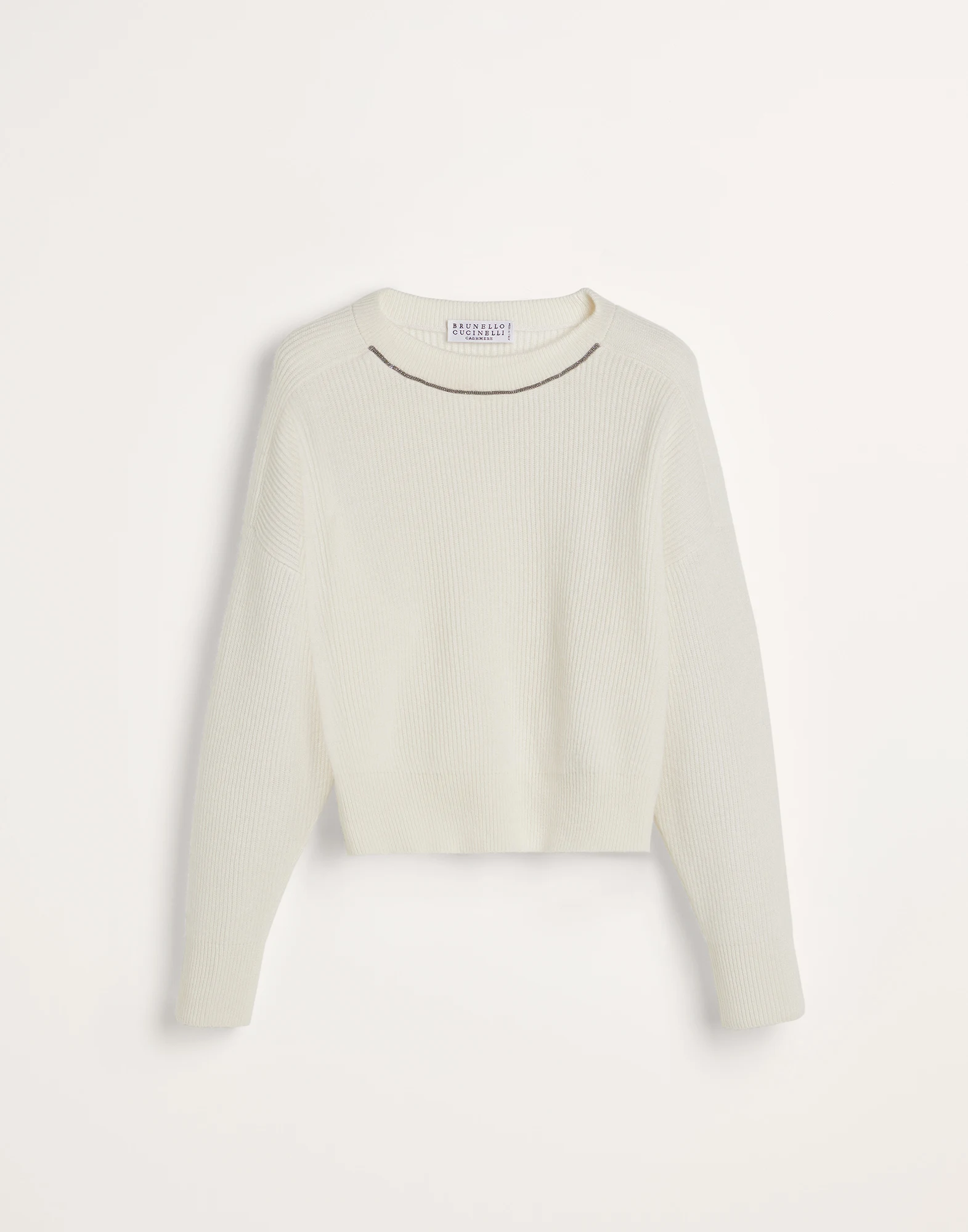 Cashmere English rib sweater with monili