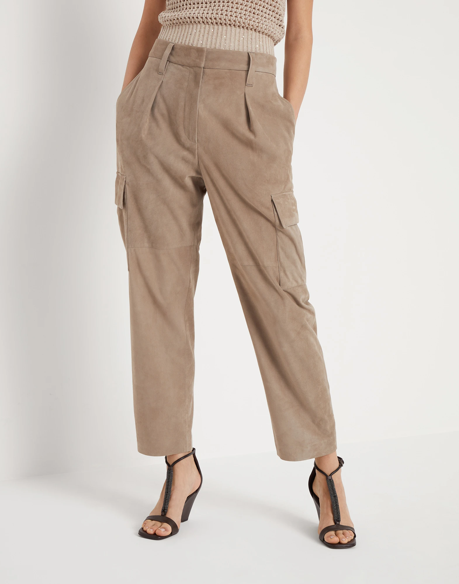 Suede slouchy cargo trousers