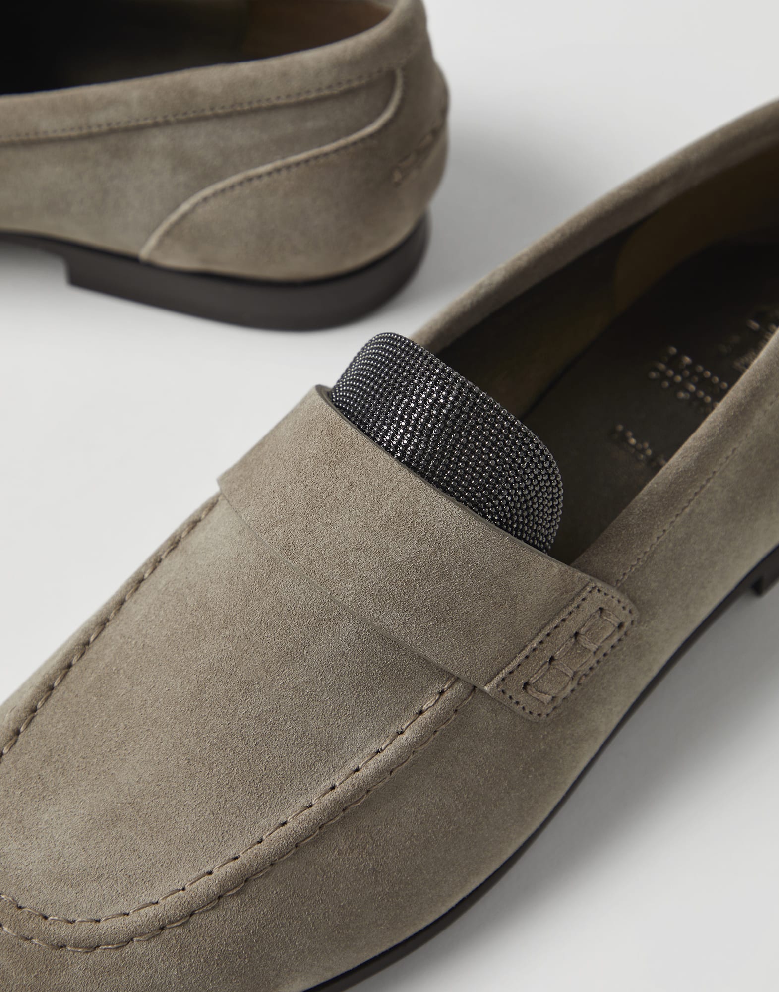 Suede penny loafers with precious insert