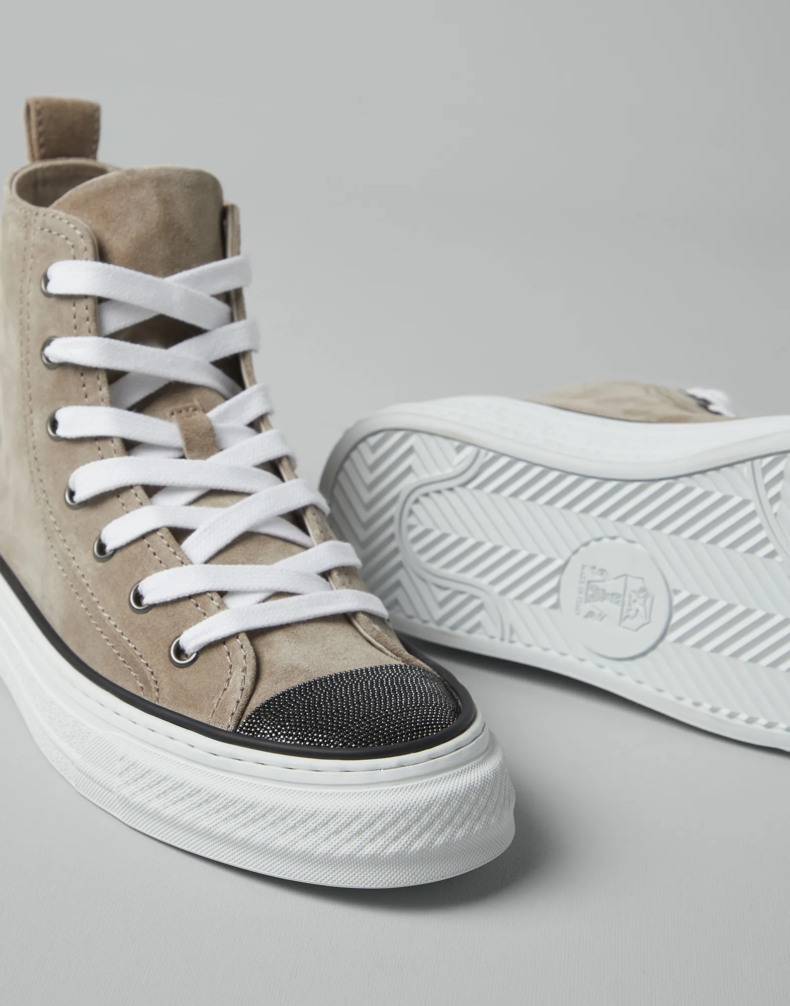 Suede high top sneakers with precious toe