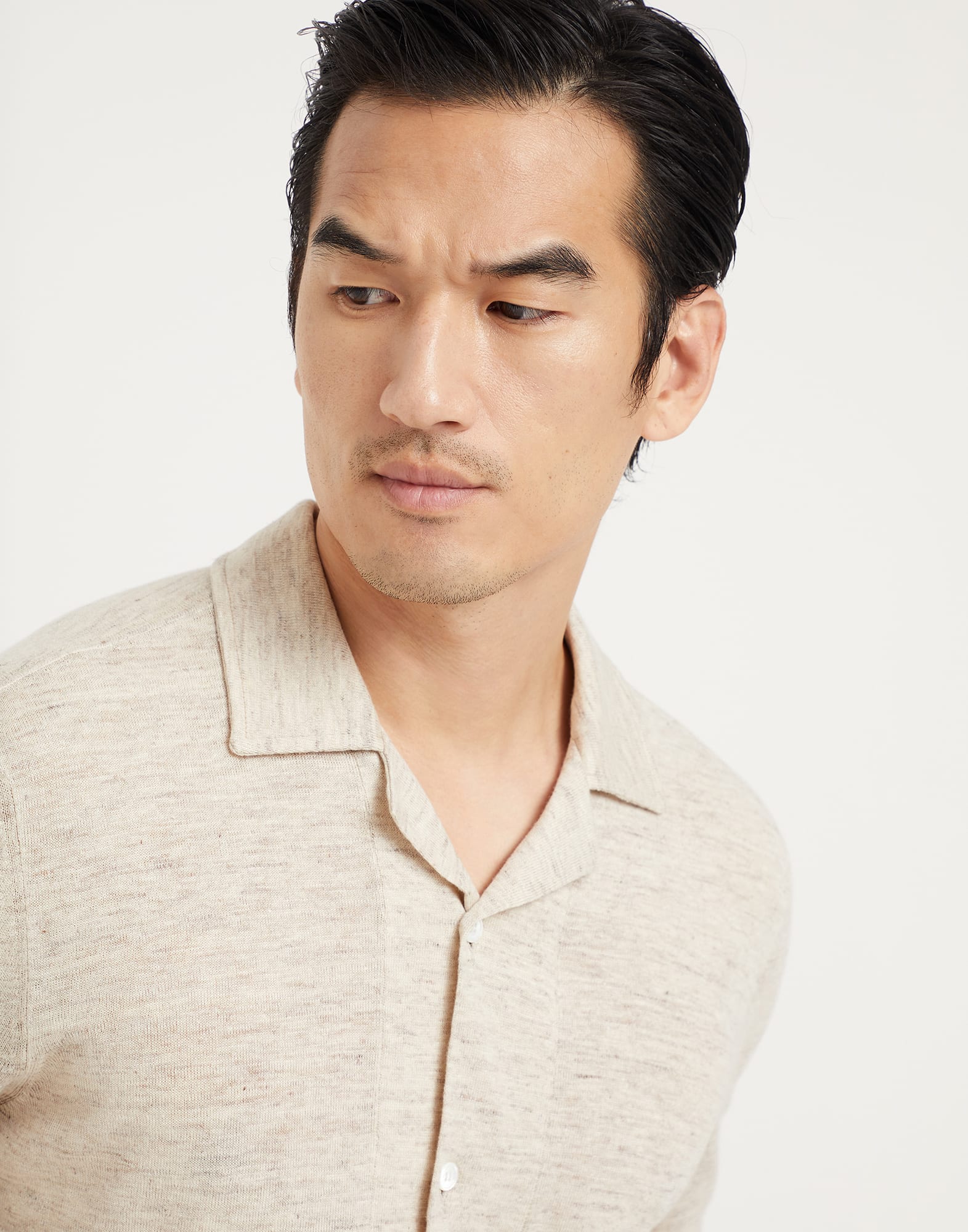 Linen and cotton short sleeve knit shirt