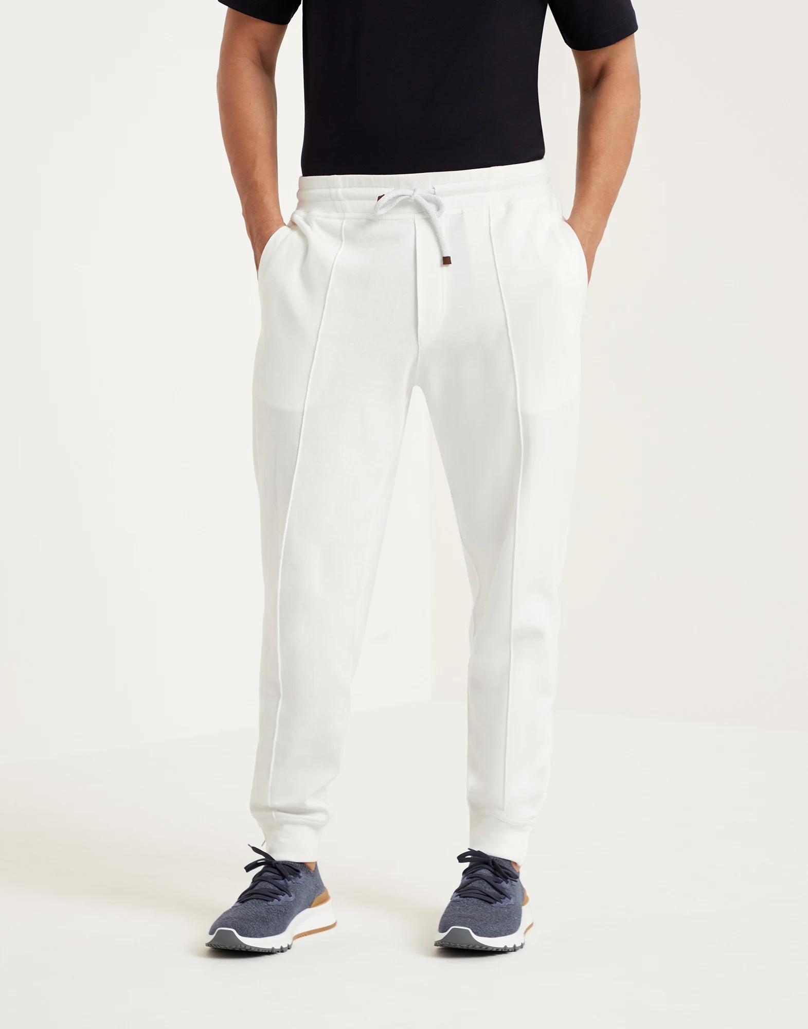 Techno cotton lightweight French terry trousers with crte detail and elasticated zipper cuffs