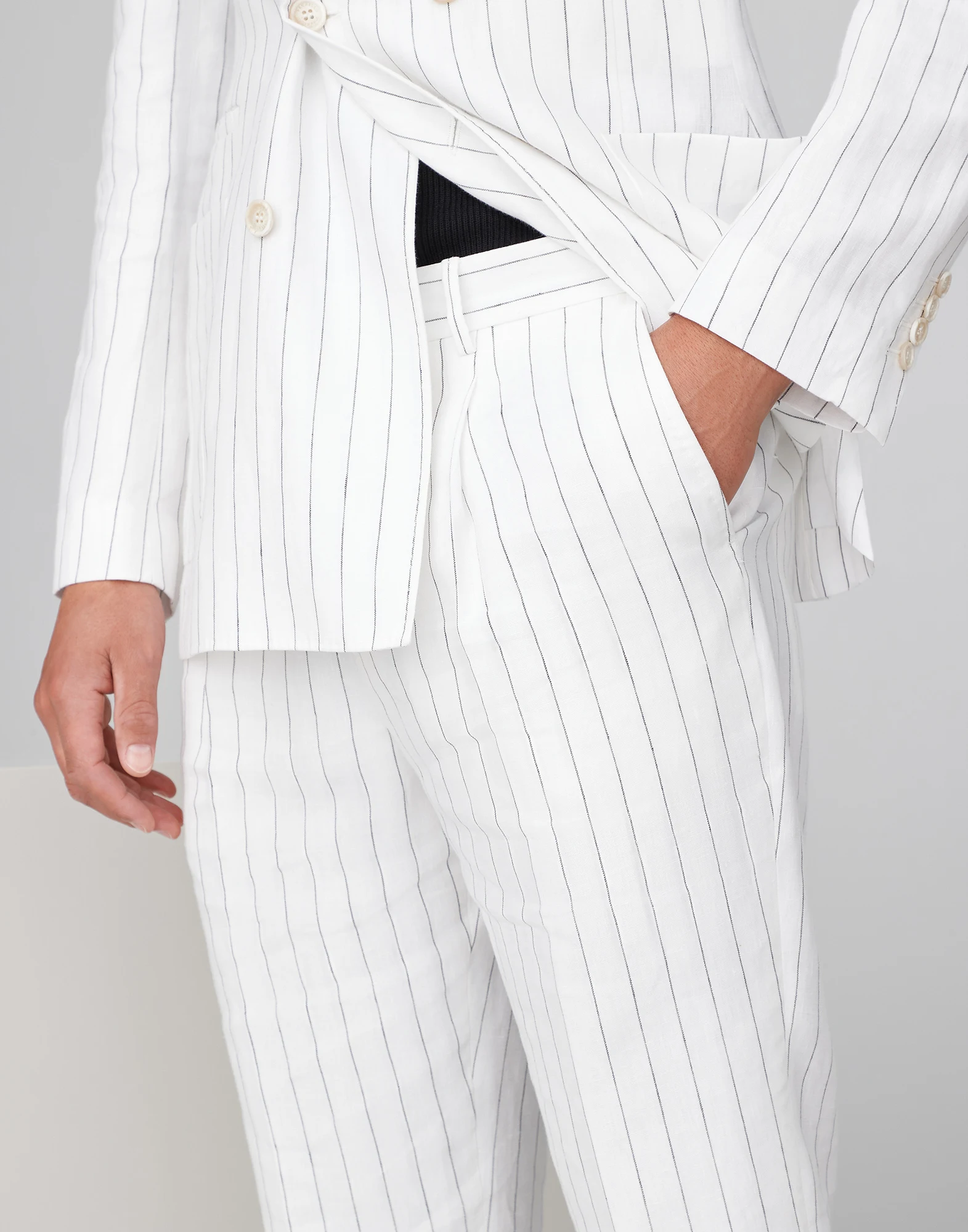 Linen chalk stripe leisure fit trousers with pleat
