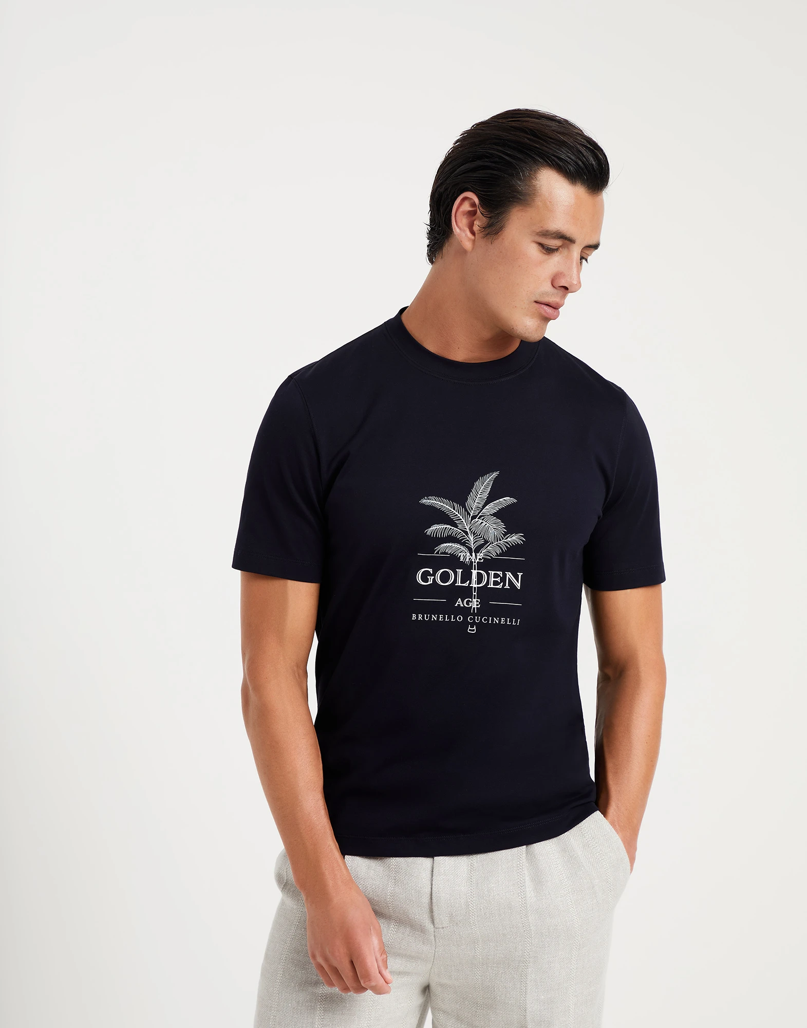 Cotton jersey crew neck T-shirt with print