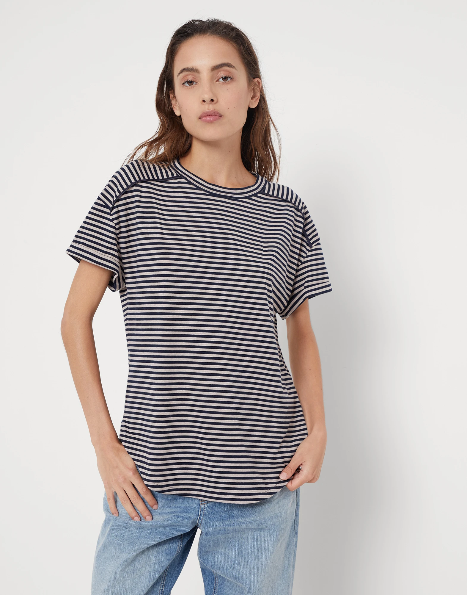 Cotton striped jersey t-shirt with monili