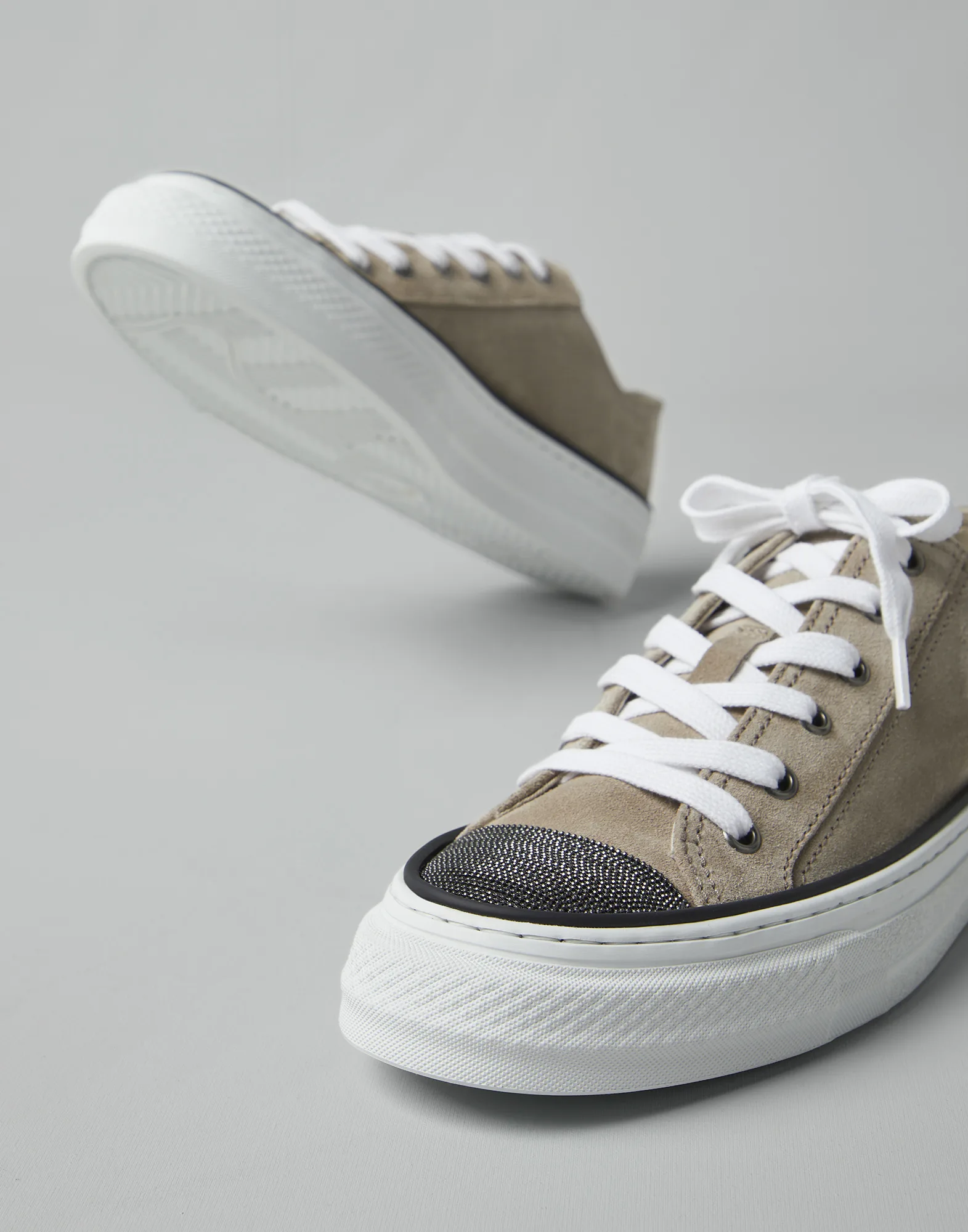 Suede sneakers with precious toe