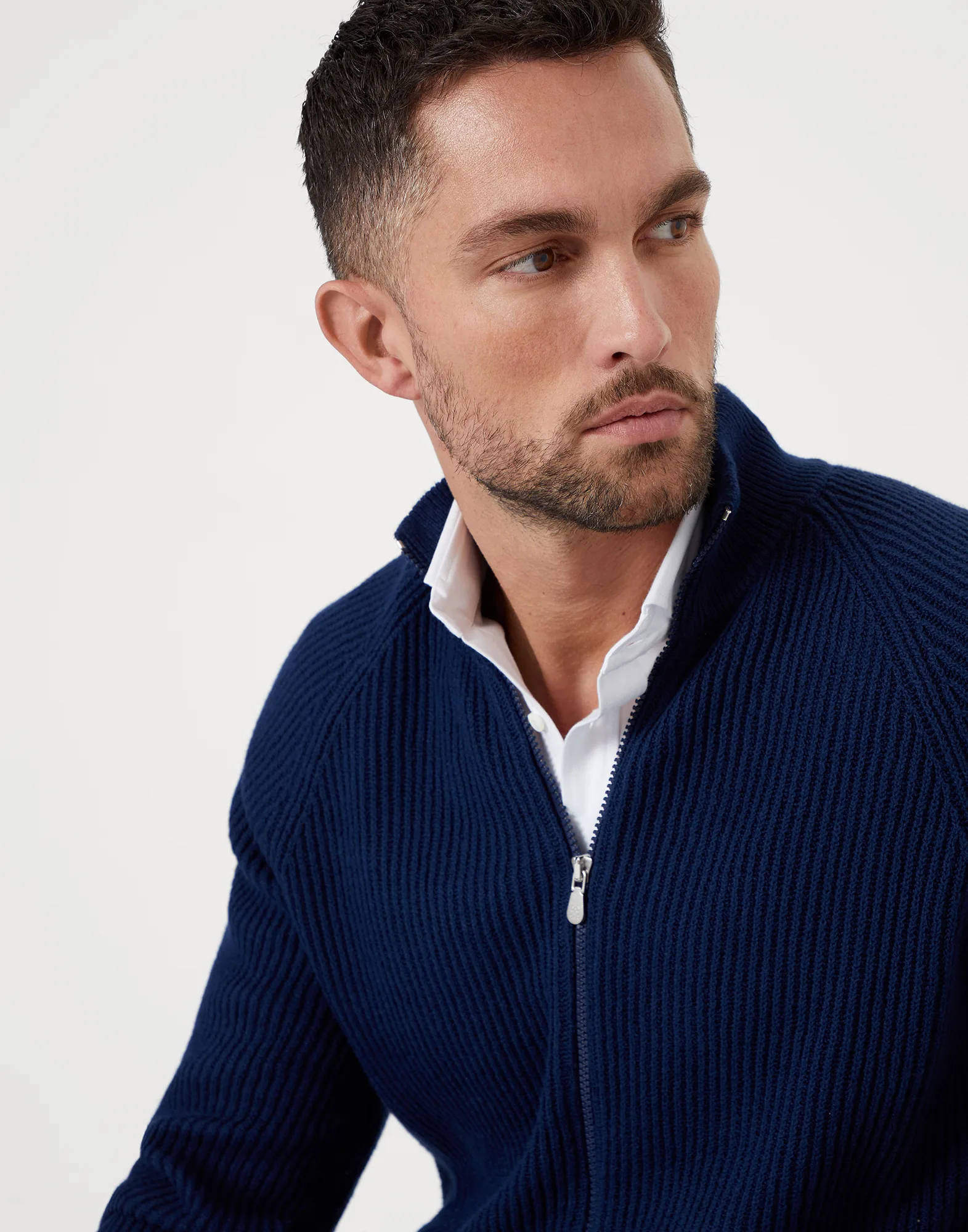 Malfile cotton English rib cardigan with zipper