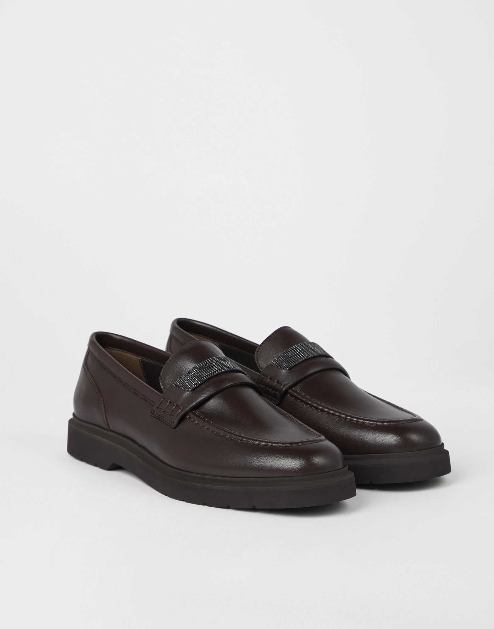 Soft nappa leather penny loafers with precious insert