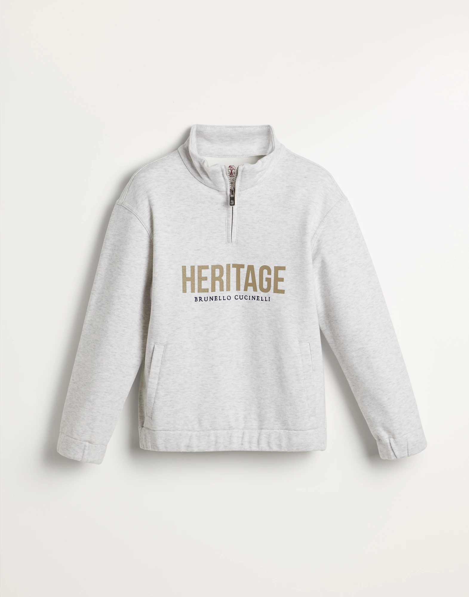 Cotton sweatshirt with half zip, print and embroidery