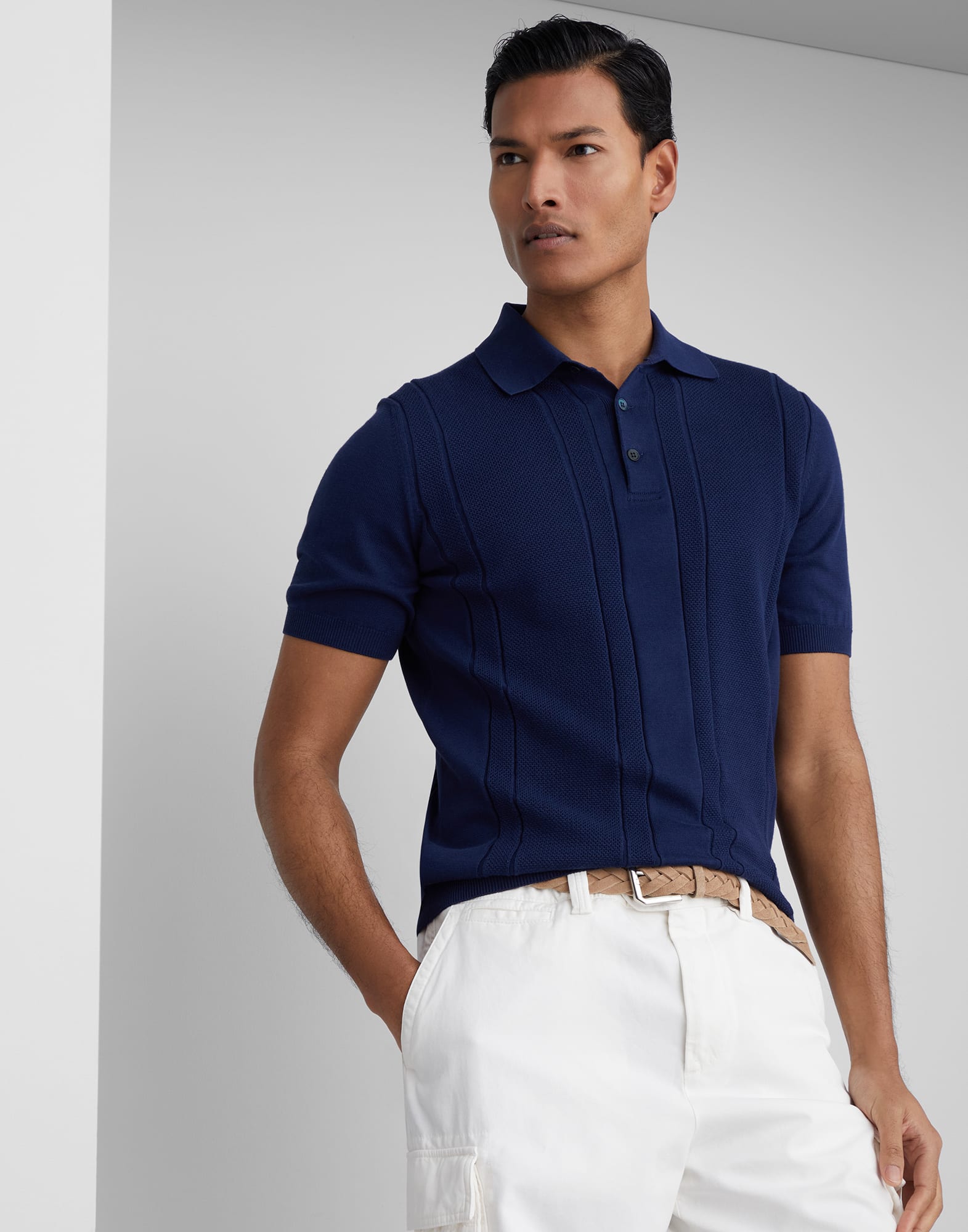 Cotton textured rib knit polo