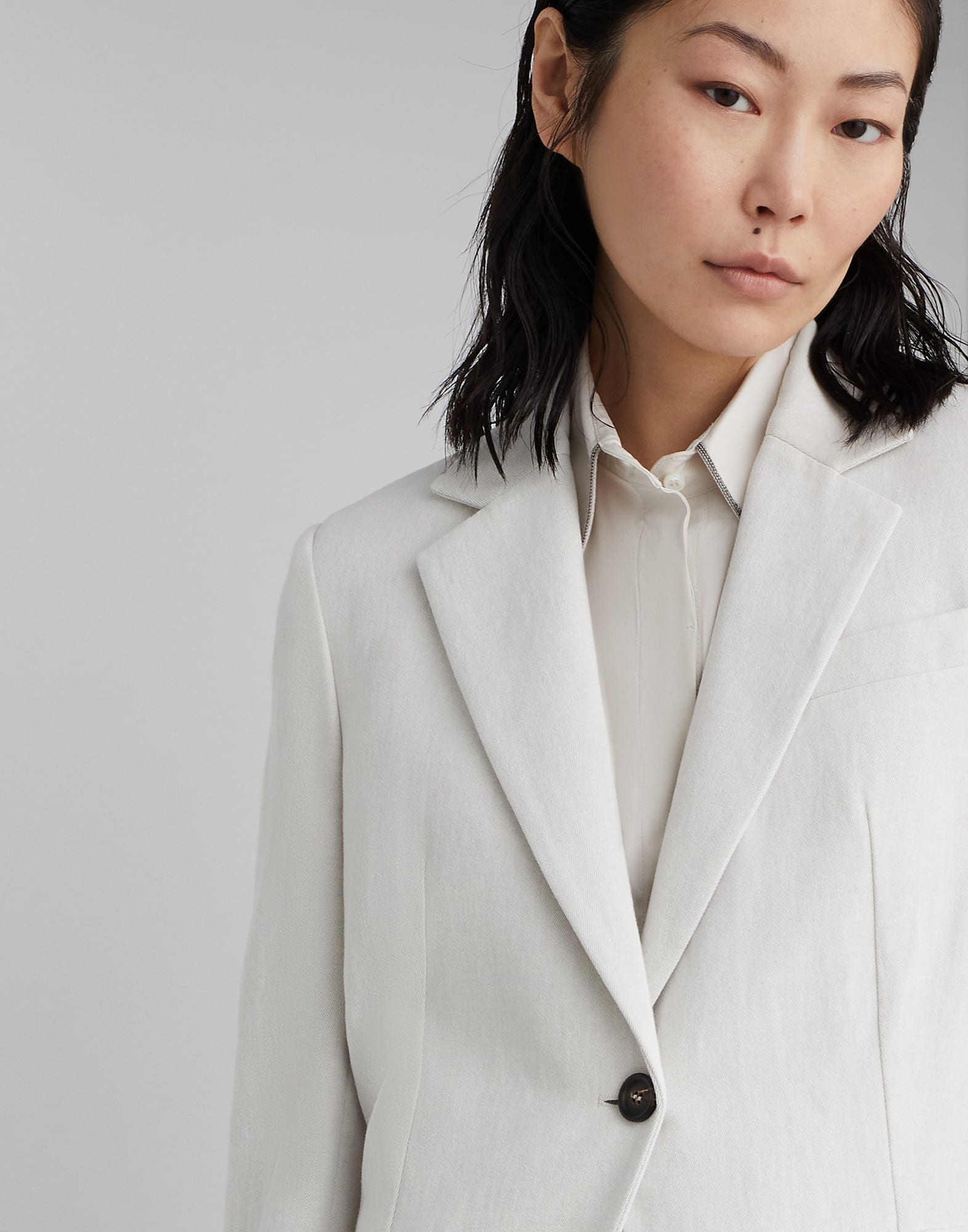 Cotton and linen gabardine blazer with monili