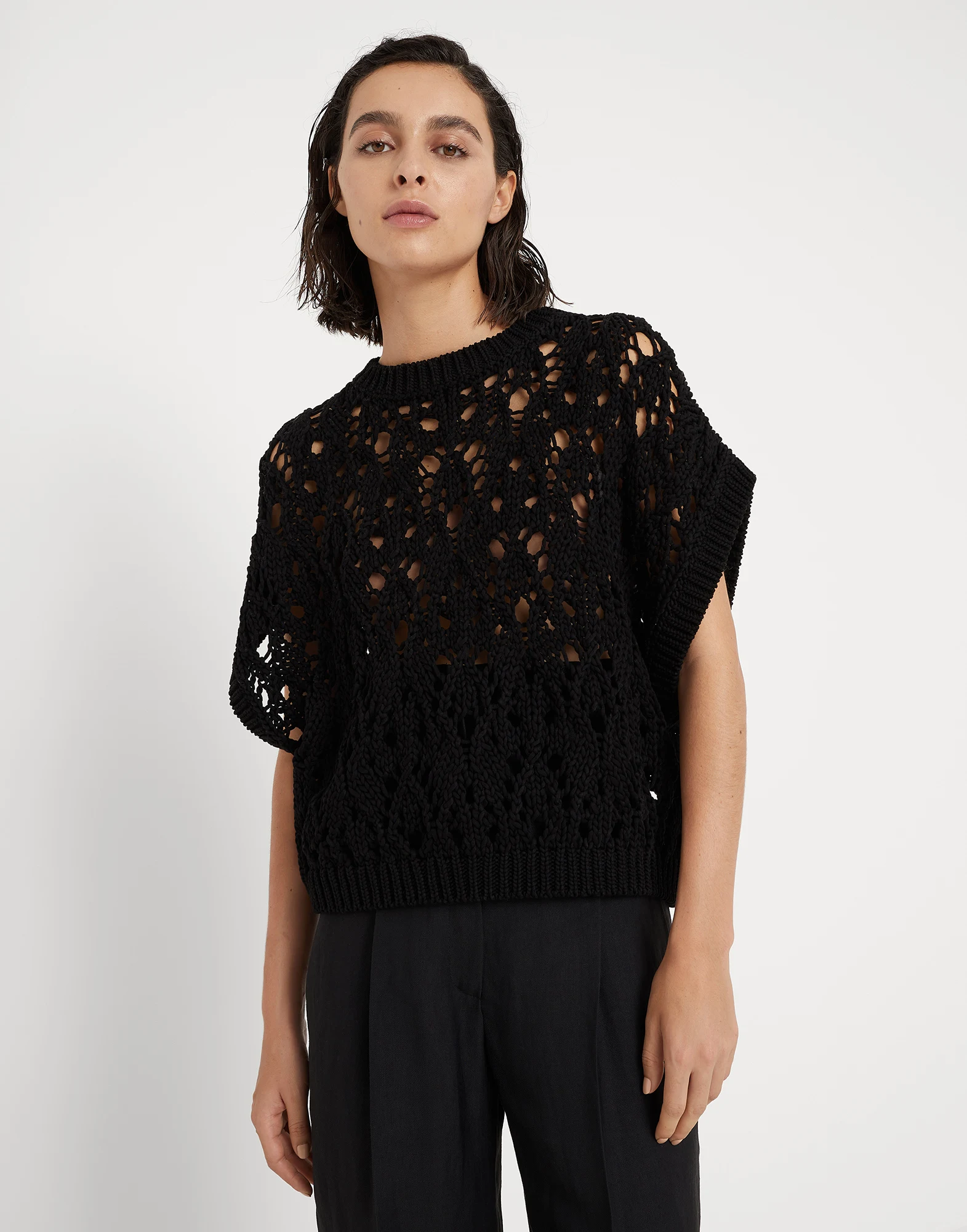 Cotton soft feather yarn lace stitch sweater