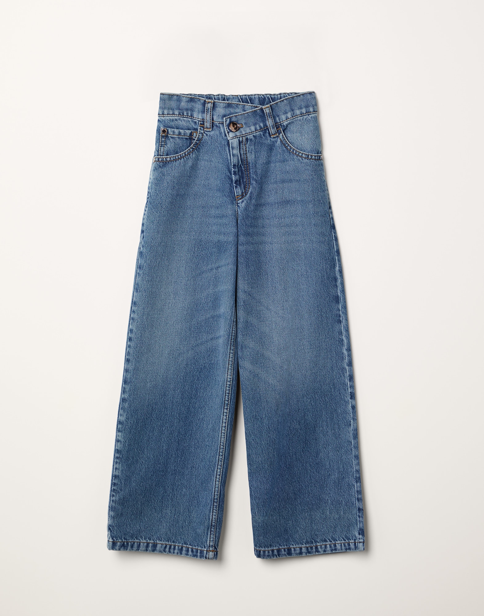 Classic denim loose wrap trousers with monili