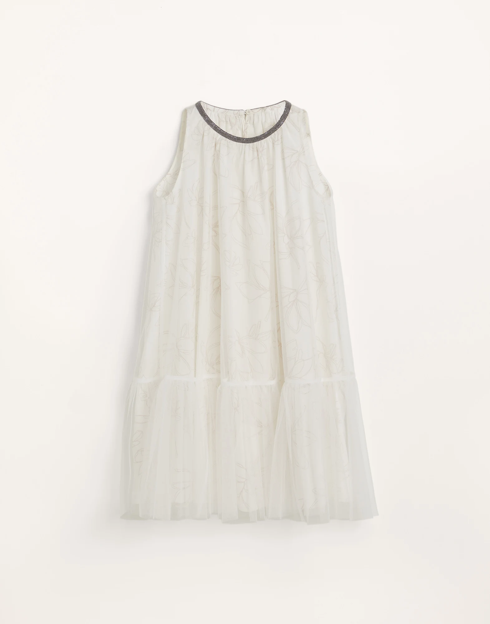 Flower doodle cotton poplin and tulle dress with monili
