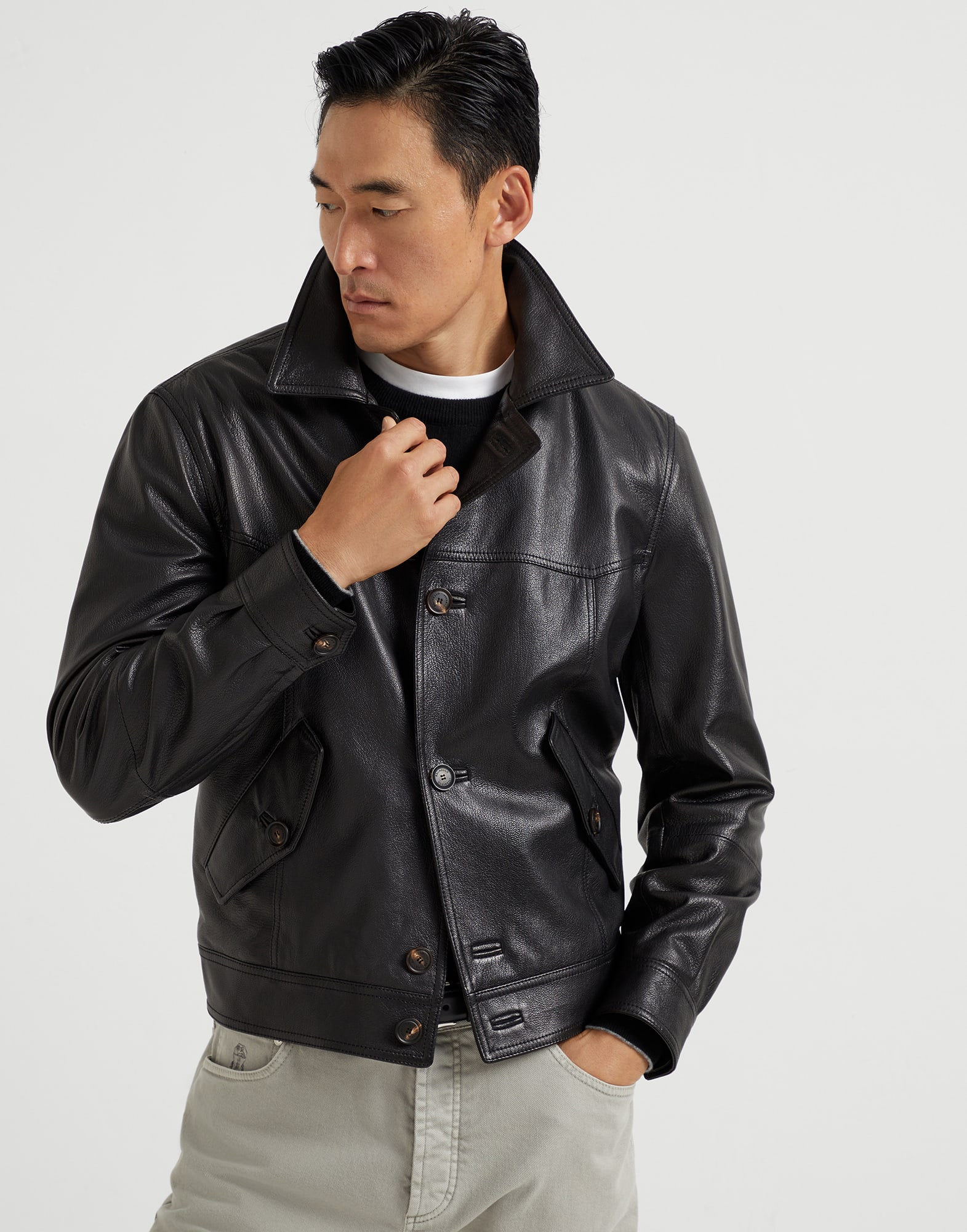 Grained leather jacket