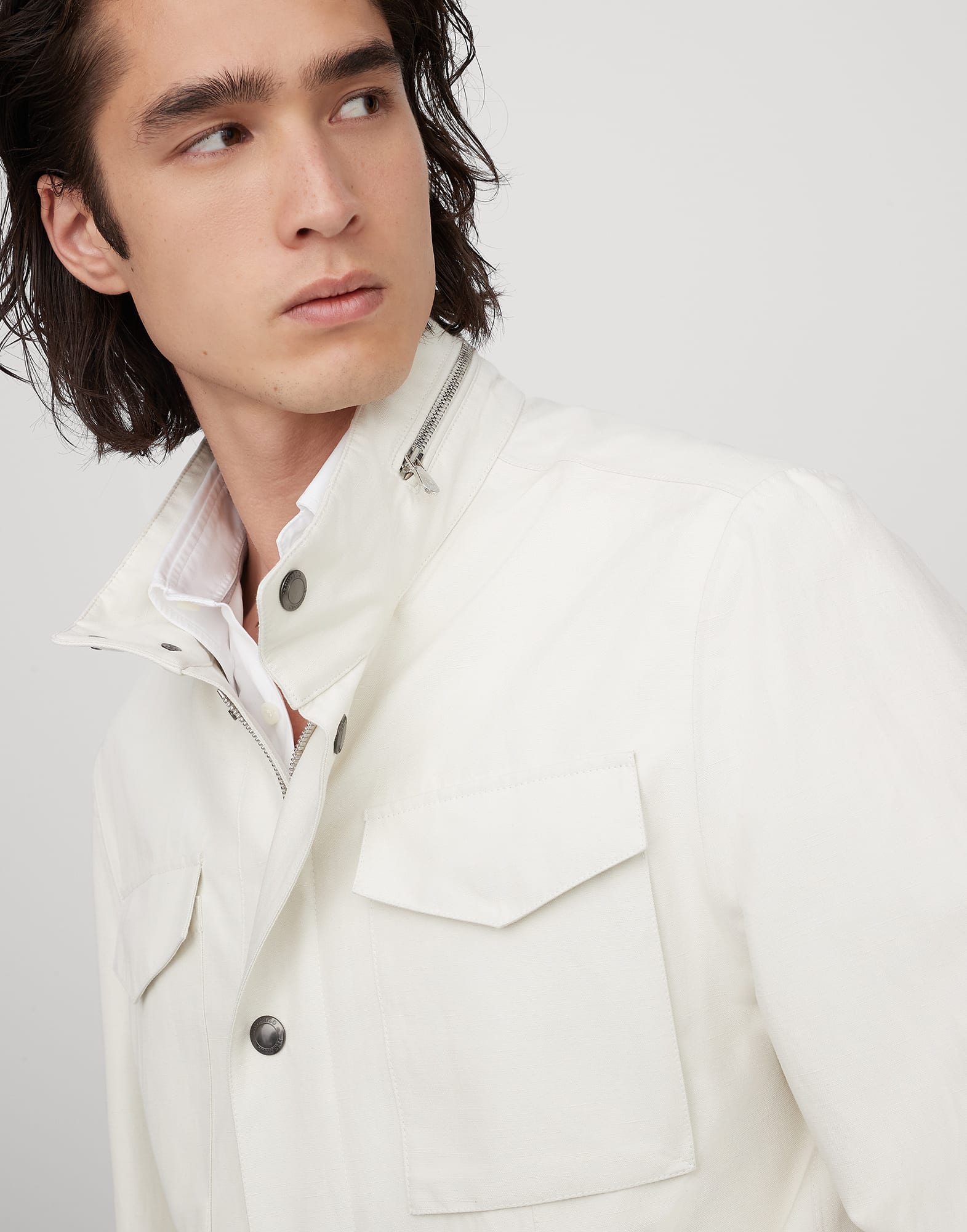 Linen and silk bonded panama field jacket with heat-bonded seams